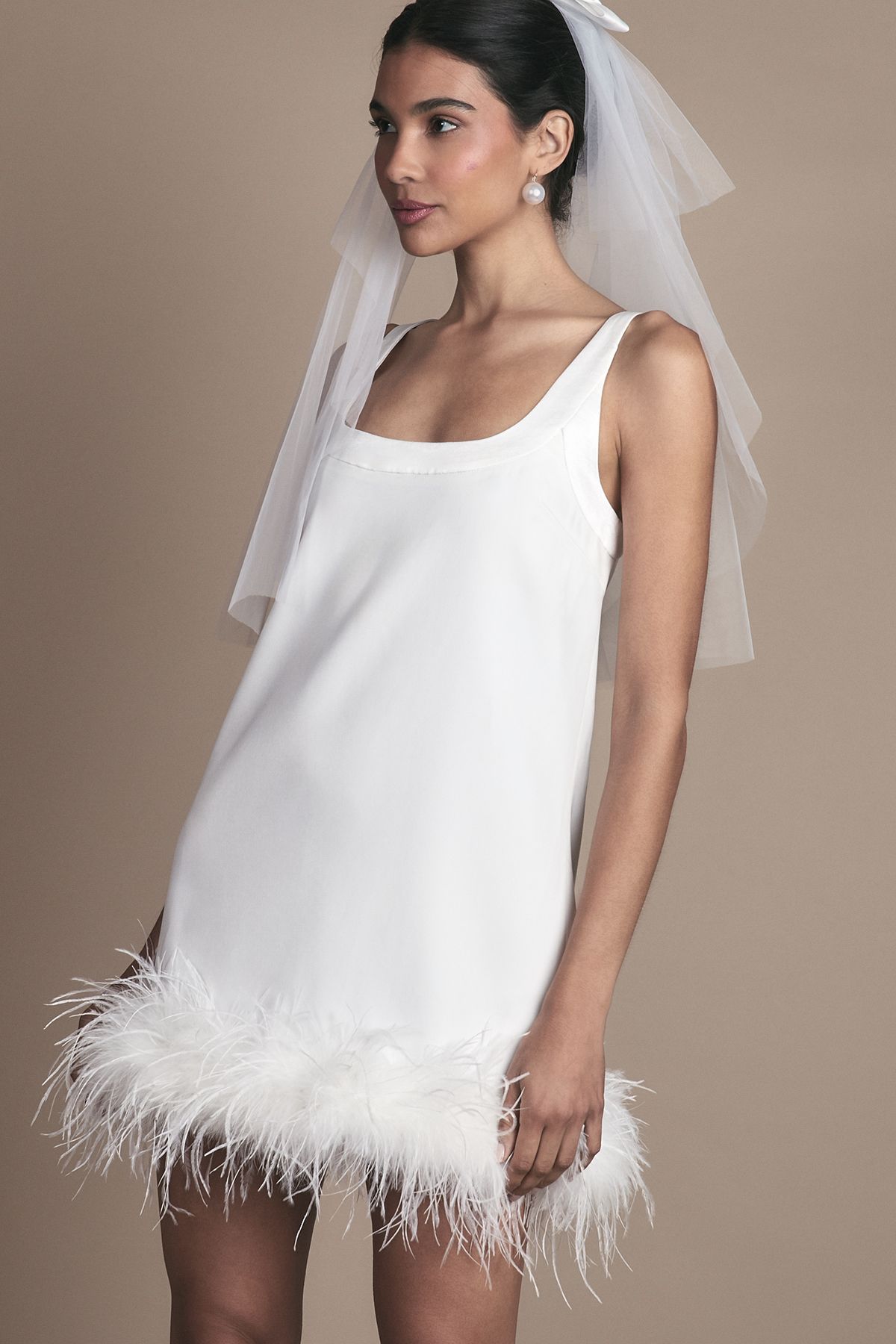 Coast Feather Hem Mini Wedding Dress Ivory image 4