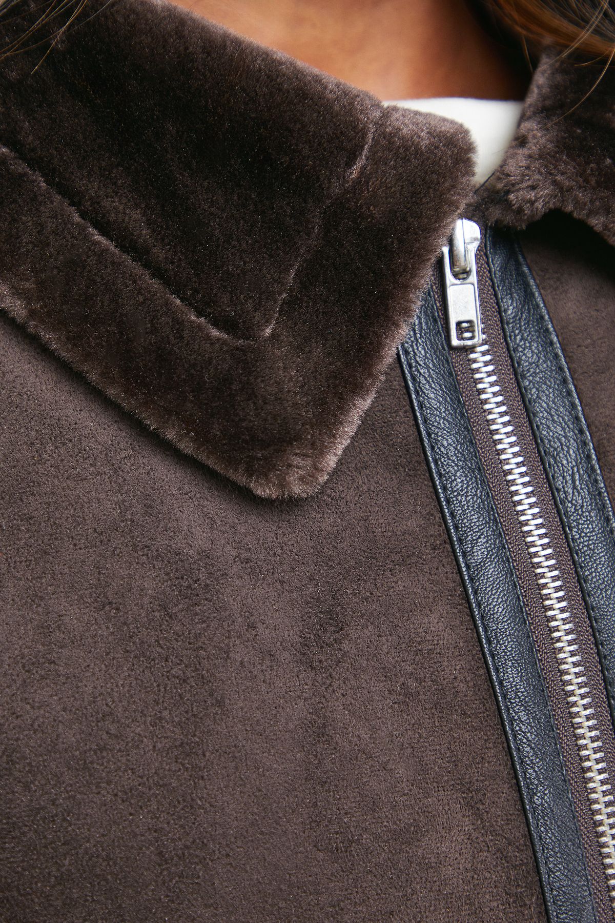 Oasis Zip Through Faux Leather Short Aviator Jacket Chocolate image 4