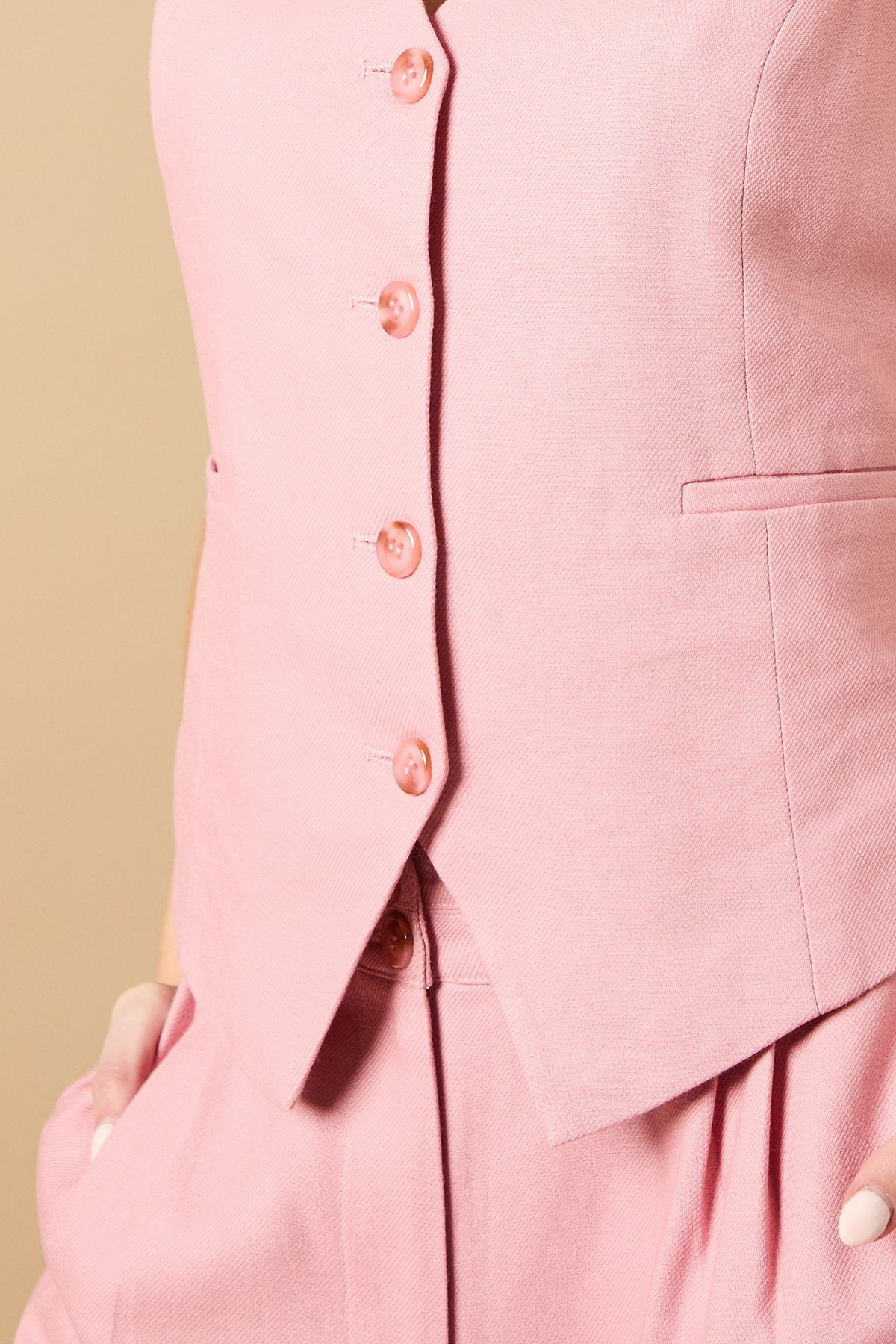 Oasis Linen Button Up Waistcoat Desert Rose image 5