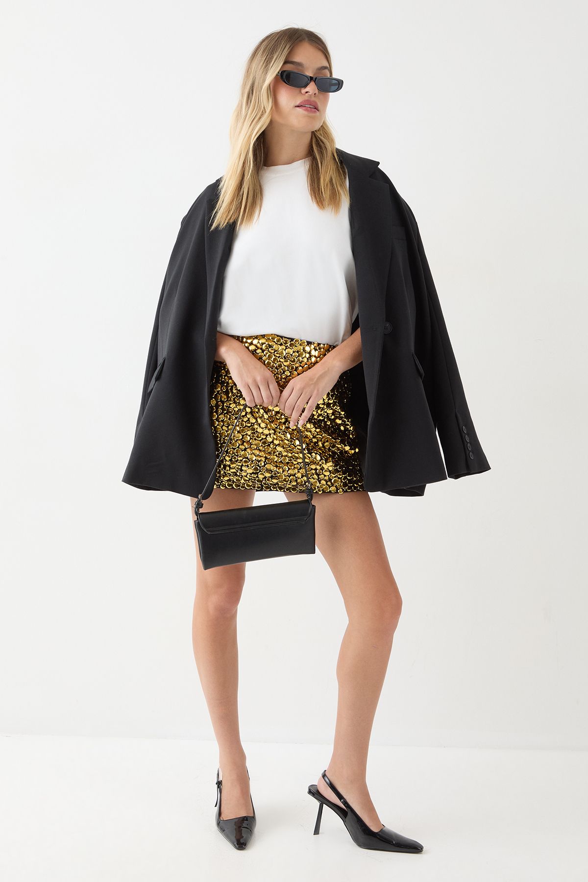 MissPap Studded Sequin Embellished Mini Skirt Gold image 1