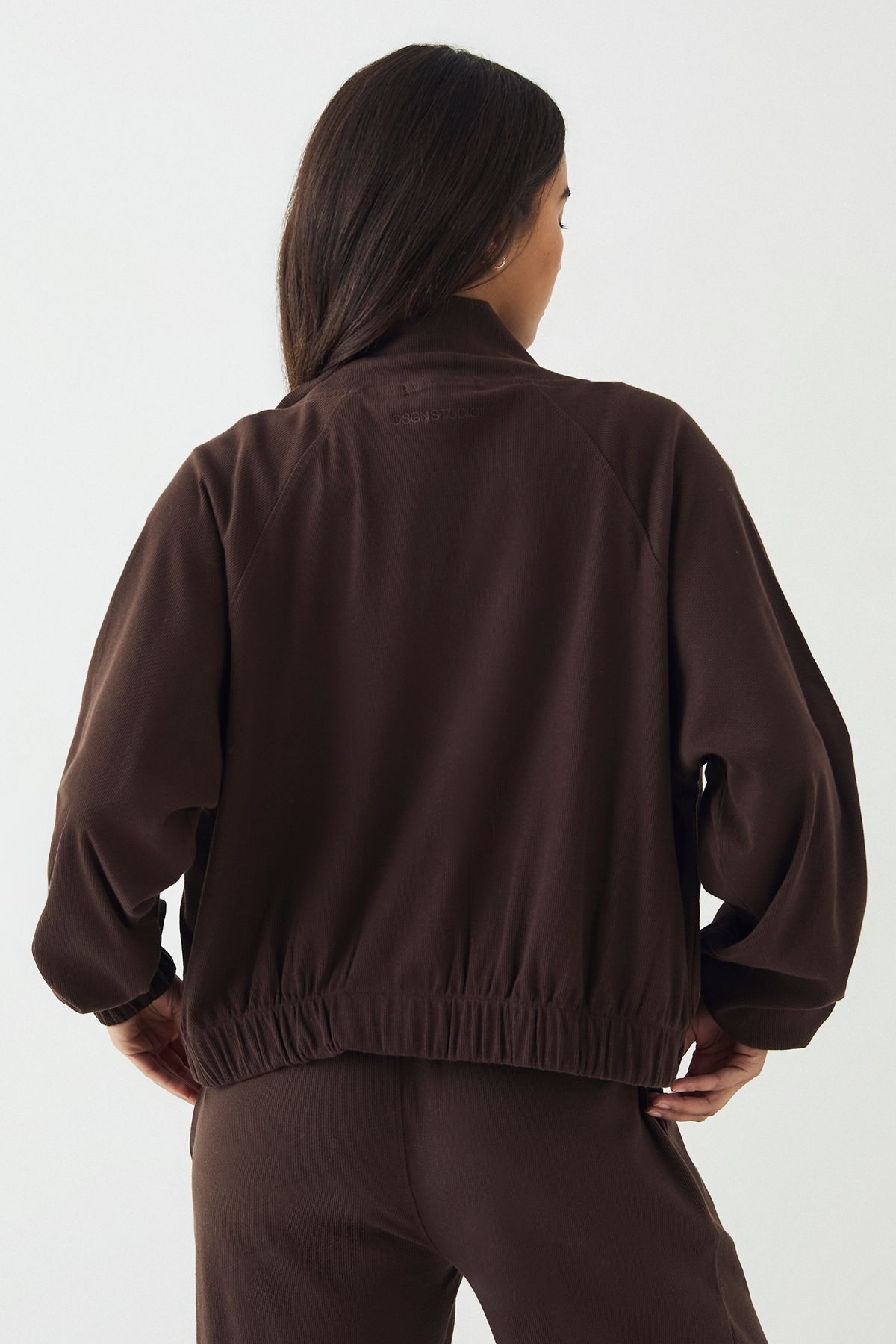 DSGN Studio DSGN Studio Rib Zip Through Funnel Neck Bomber Dark Chocolate image 2