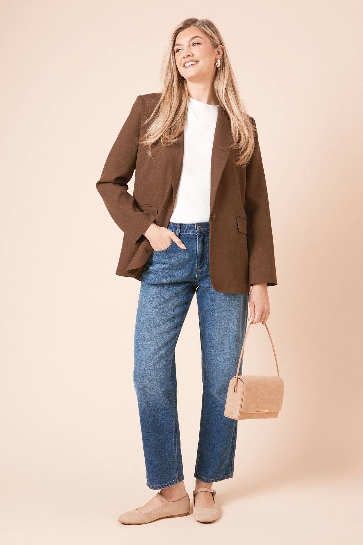 Dorothy Perkins Terrie Faux Suede Flap Over Structured Shoulder Bags Neutral image 3