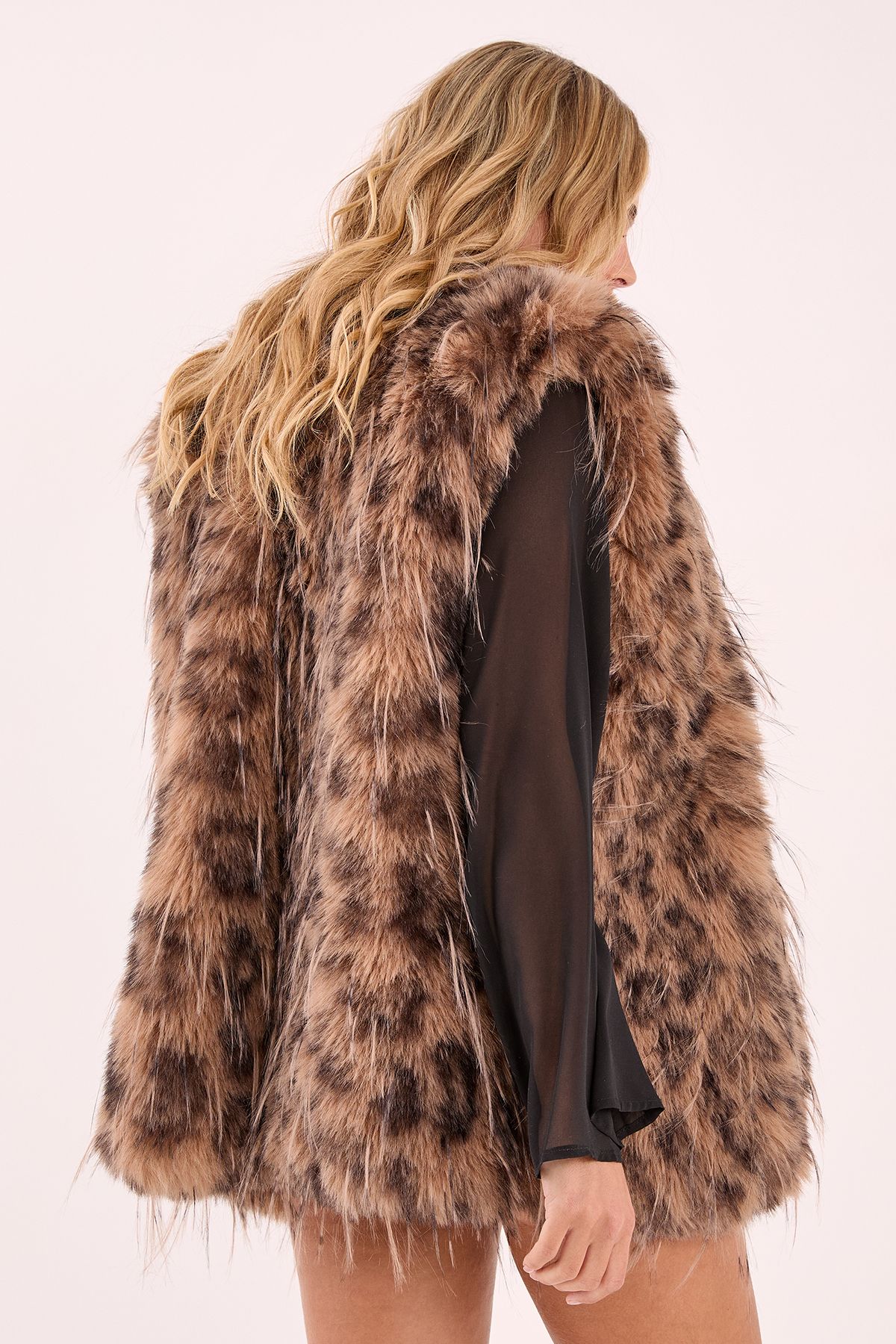 NastyGal Animal Leopard Print Faux Fur Gilet Brown image 3