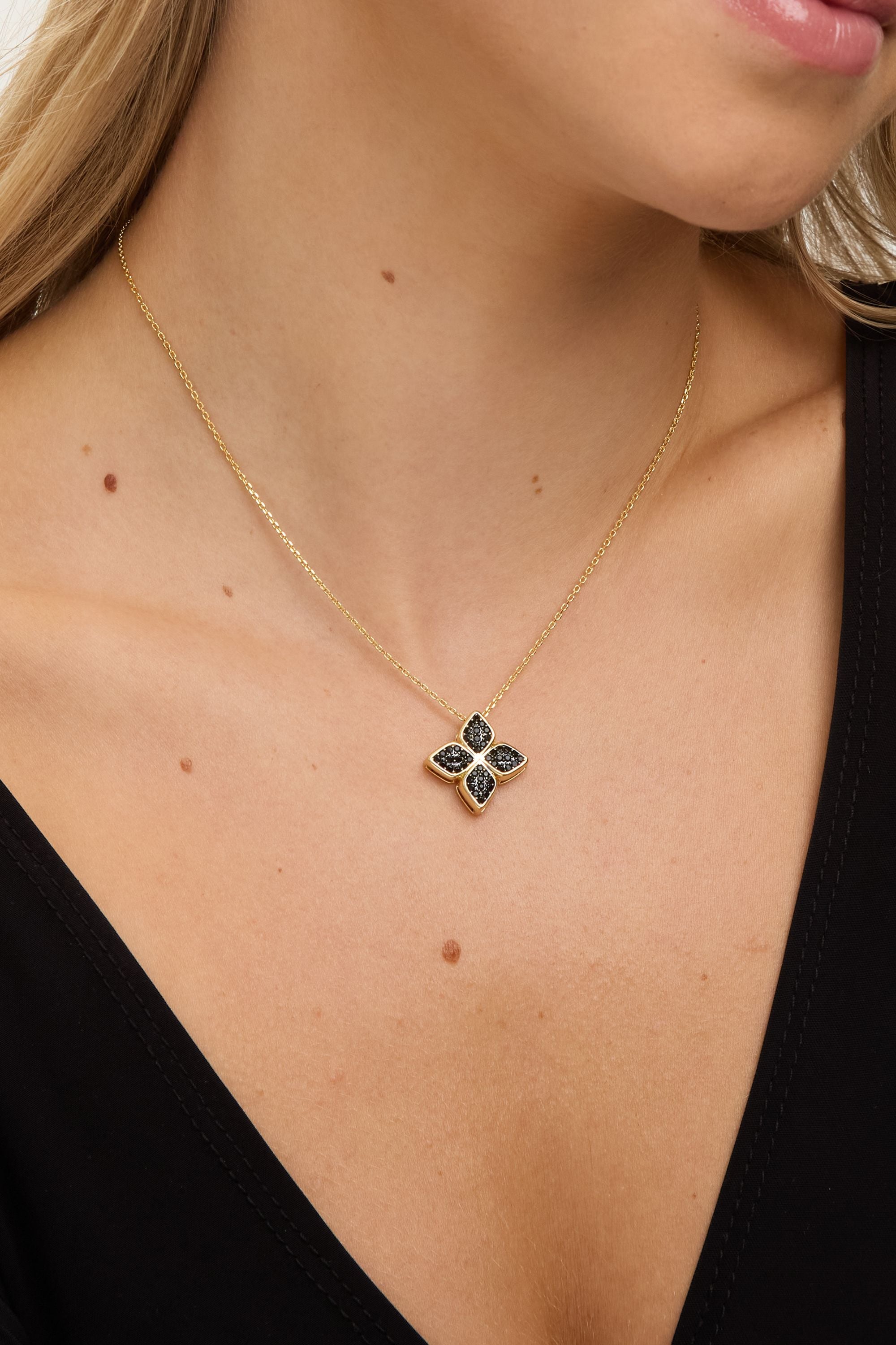 Jon Richard 14K Gold Plated and Jet Druzy Stone Clover Pendant image 2