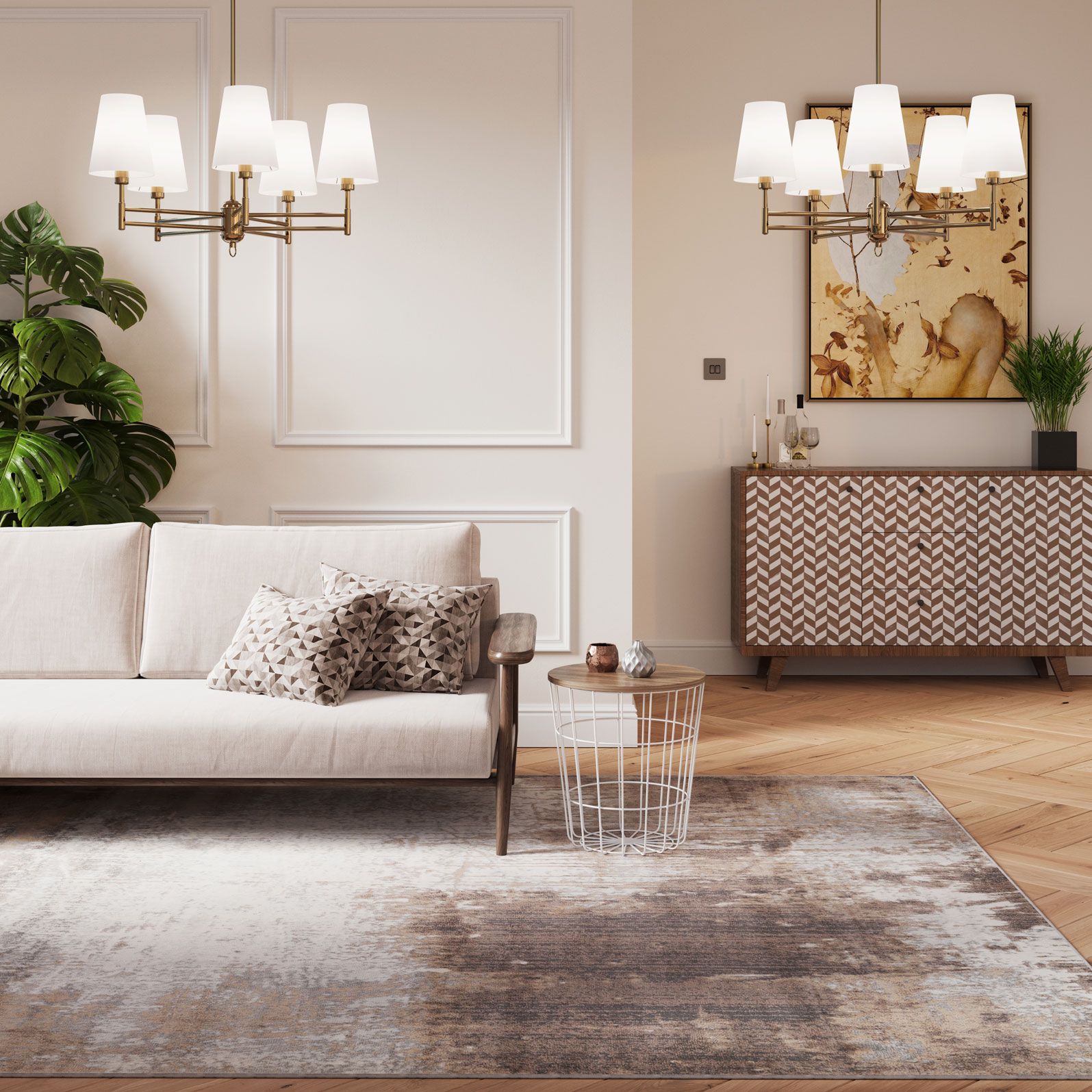 Kukoon Greige Distressed Abstract Living Area Rug image 3