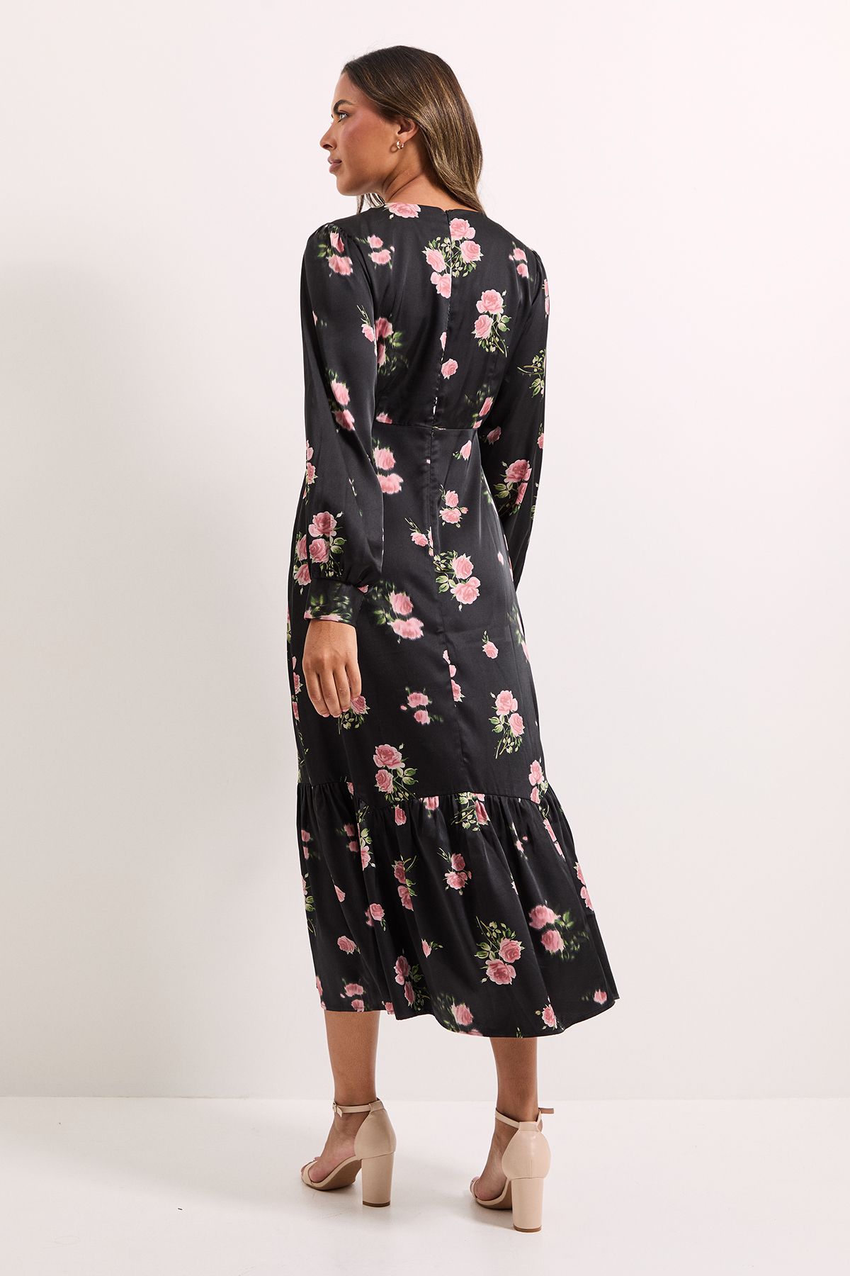 Dorothy Perkins Floral Empire Seam Blouson Sleeve Sleeve Midi Dress Black image 4