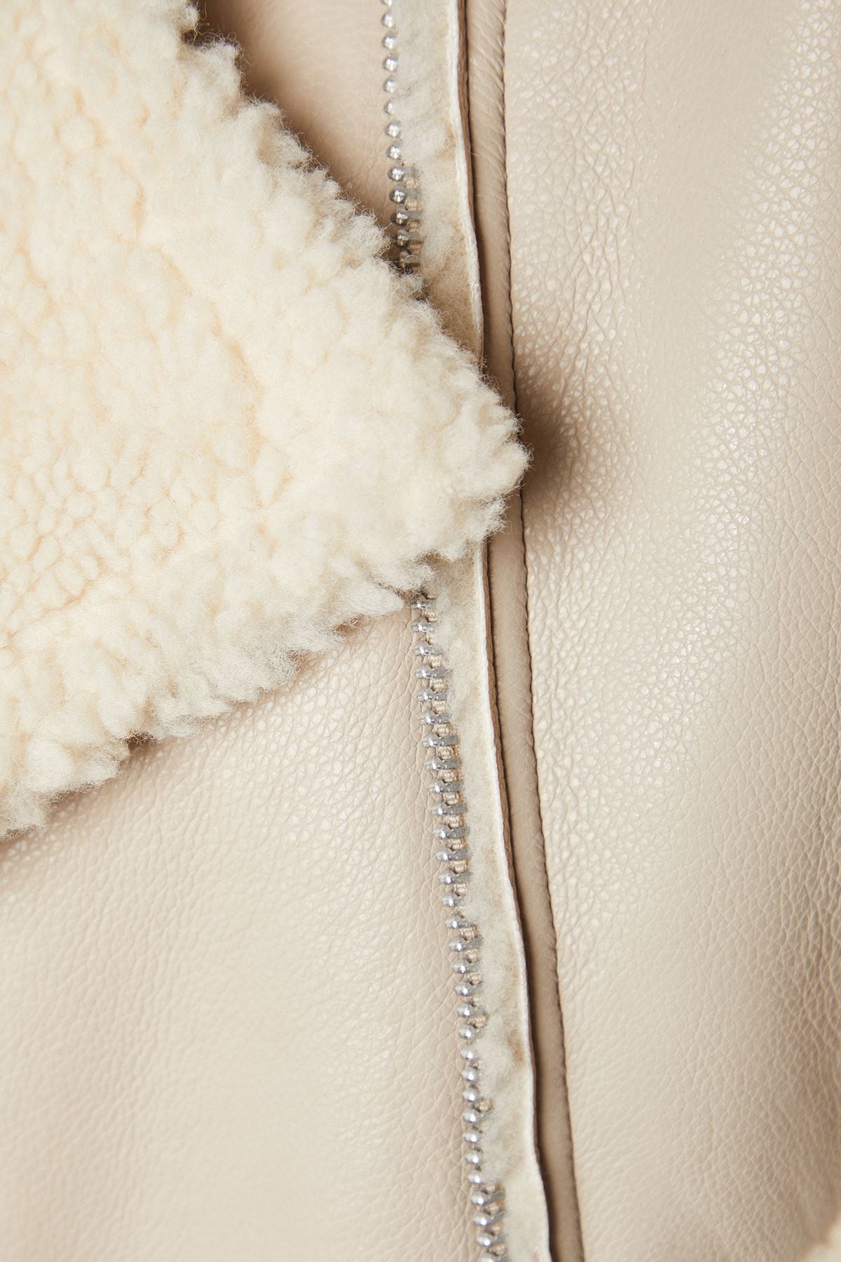 Oasis PU Borg Detail Collared Zip Jacket Ivory image 5