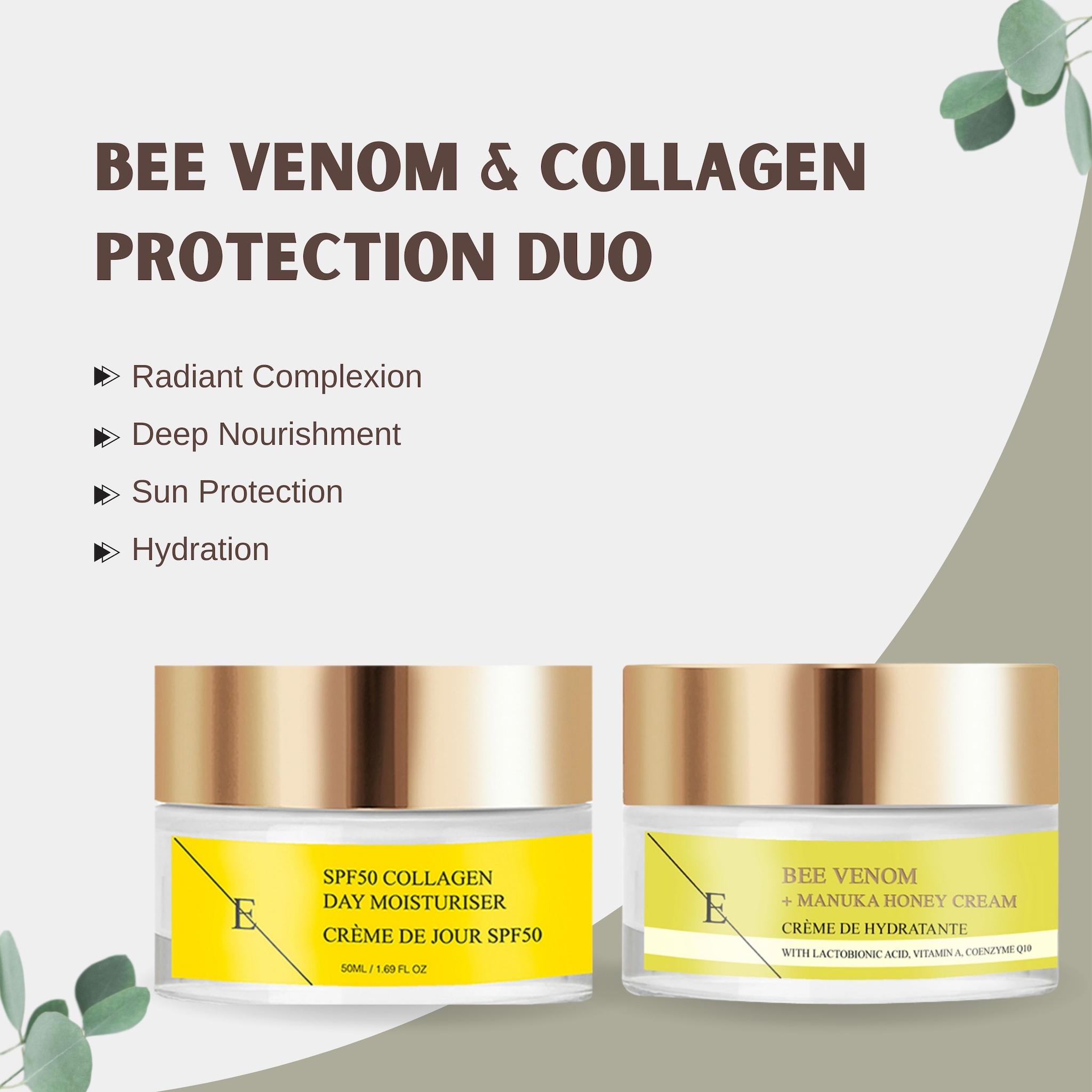 Erth Skin London Bee Venom Manuka Honey Cream 50ml + SPF50 Collagen Day Cream 50ml image 2