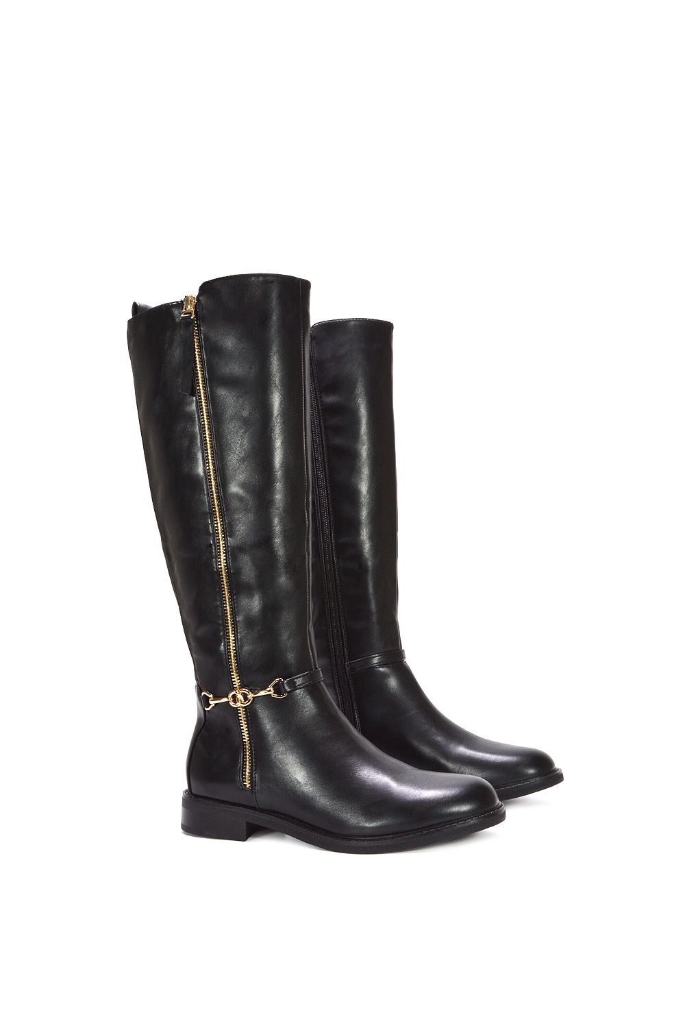 XY London 'Azalea' Knee High Zip Up Flat Low Heel Boots image 3