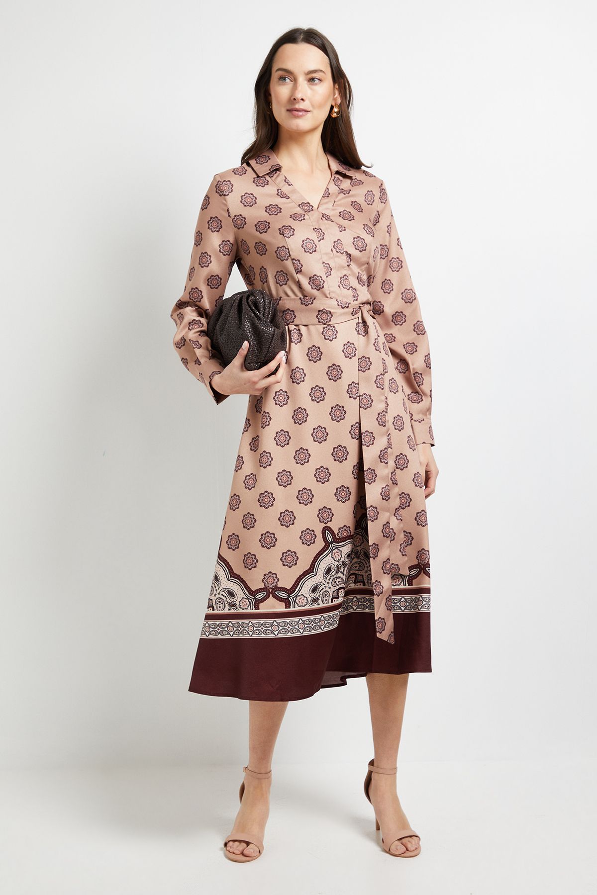 Principles Contrast Collar Shirt Dress Camel