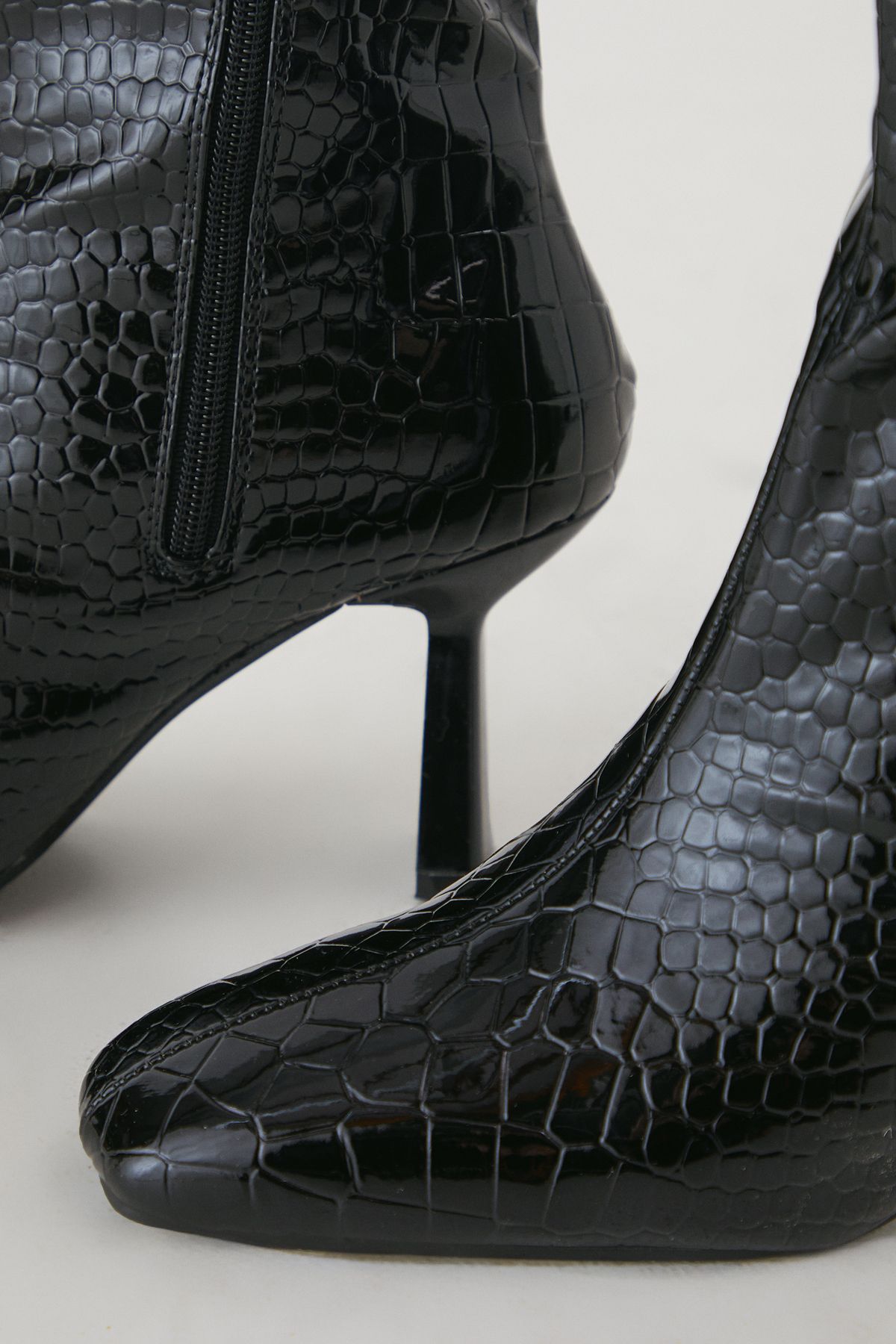 MissPap Leather Look Croc Wide Heel Boots Black image 4
