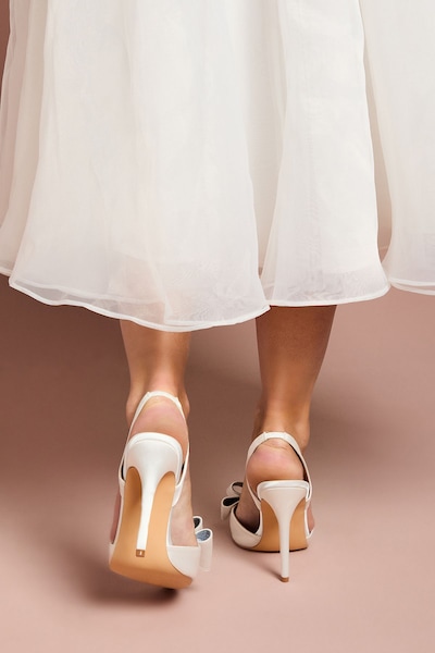 Coast Bridal Wide Fit Tamara Satin Bow Sling Back Stiletto Court Shoes White