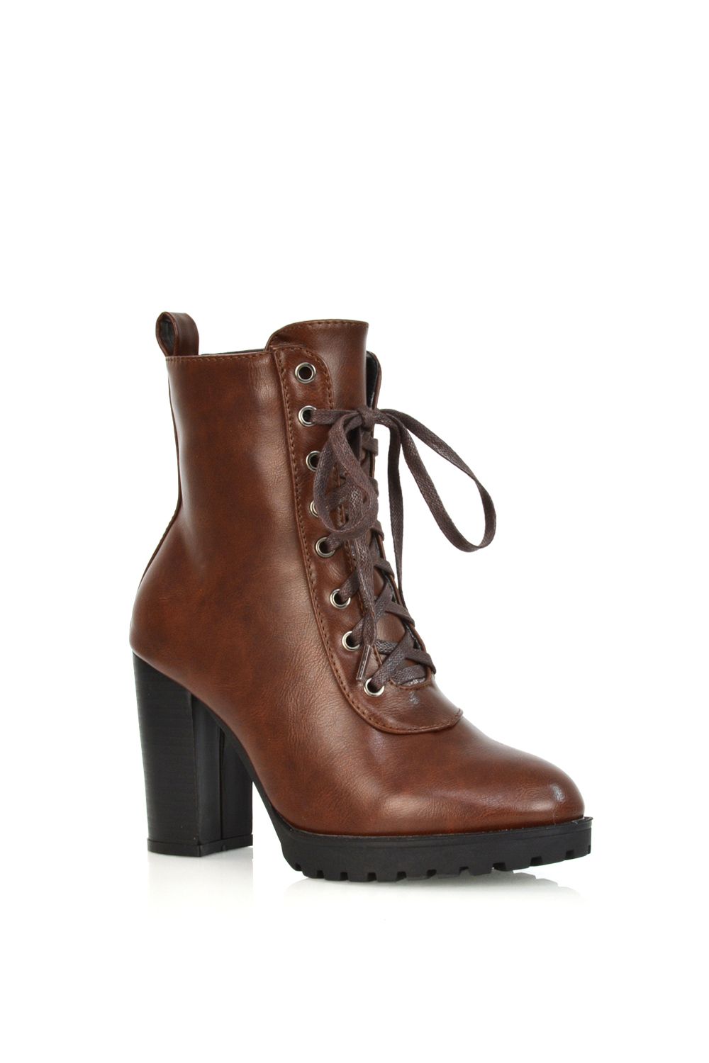 XY London 'Ariel' Lace up High Block Heel Zip-up Biker Ankle Boots image 2