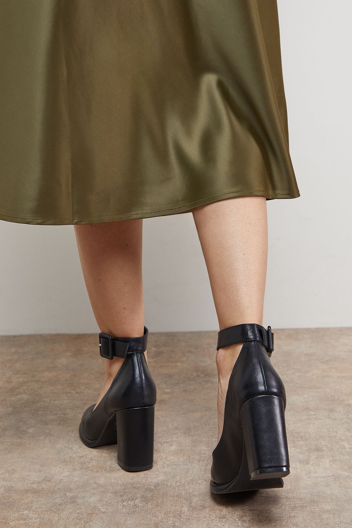 Oasis Celine Faux Leather Covered Buckle High Block Heel Platform Court Shoes Black image 3