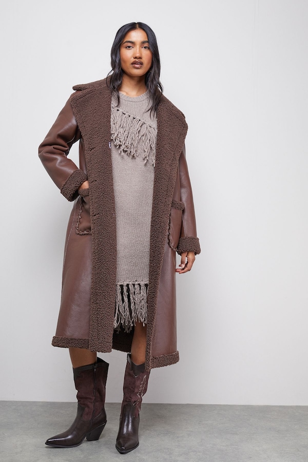 Warehouse Fringe Column Mini Dress Tan