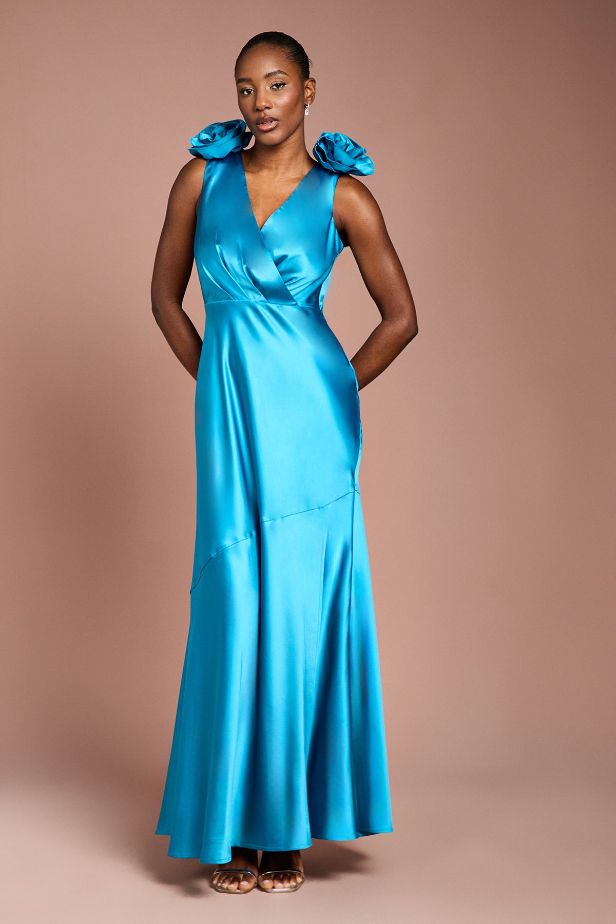 Coast Statement Corsage Satin Maxi Dress Teal