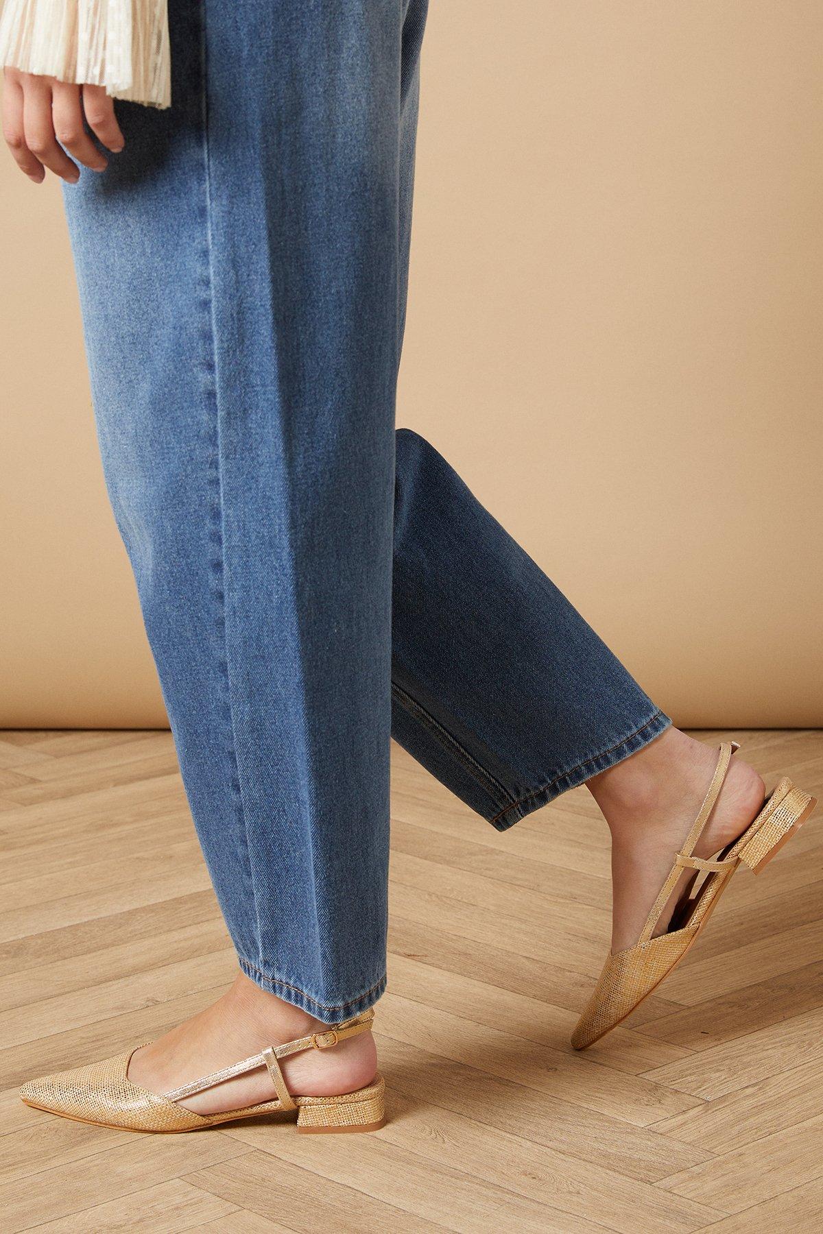 Oasis Isabeau Woven Slingback Low Block Heel Shoes Gold image 3