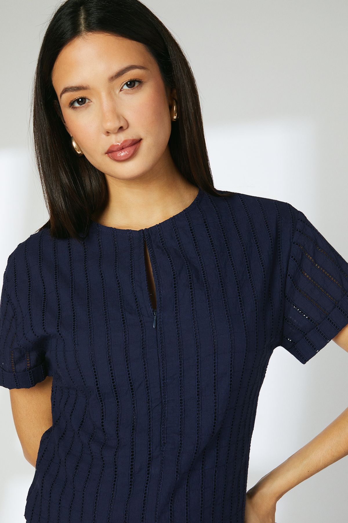 Principles Navy Broderie Cotton T - Shirt Navy image 1