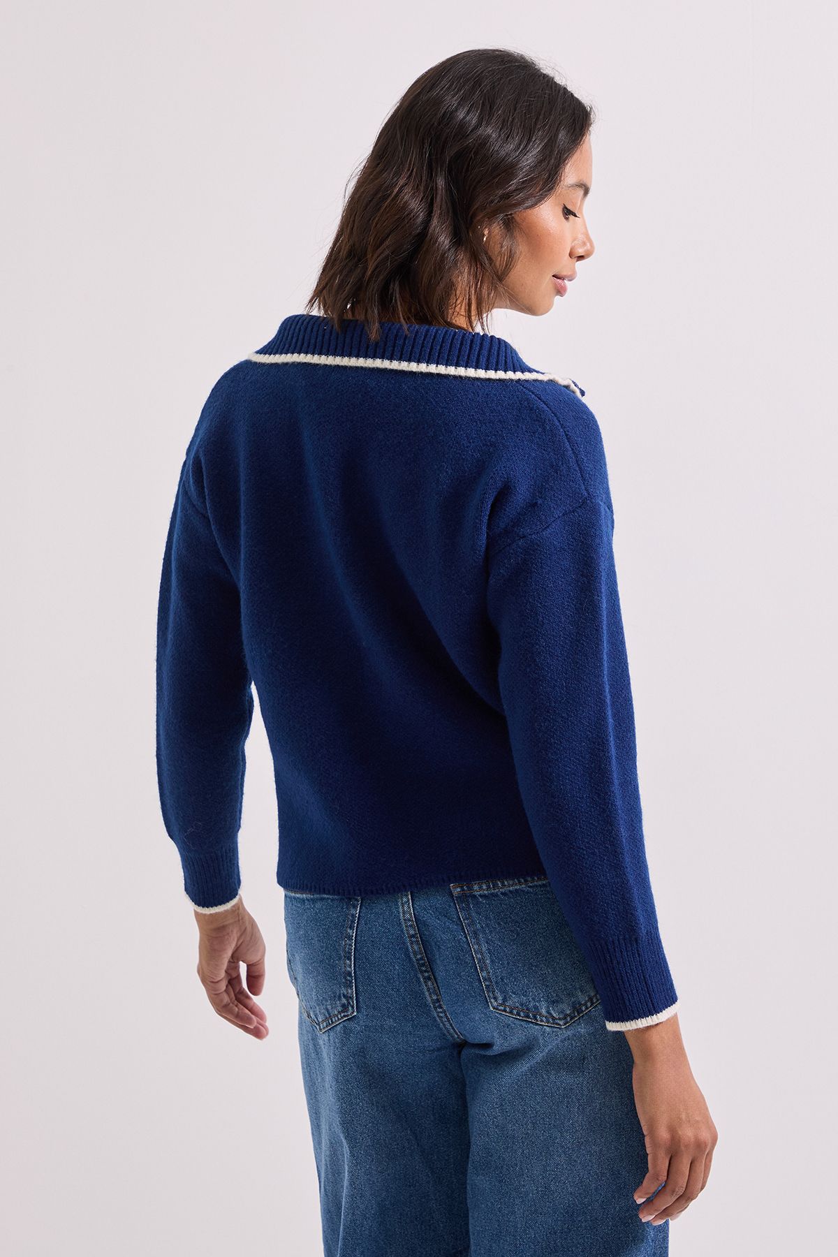 Dorothy Perkins Zip Up Knitted Jumper Navy image 3