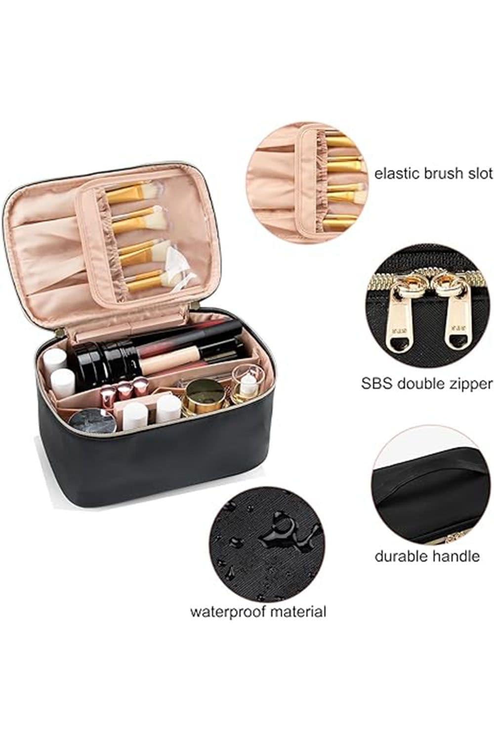 SHEONLY Double Zipper Travel Makeup Bag Travel Portable Cosmetic Bag With Handle and Divider for Women Girls image 3