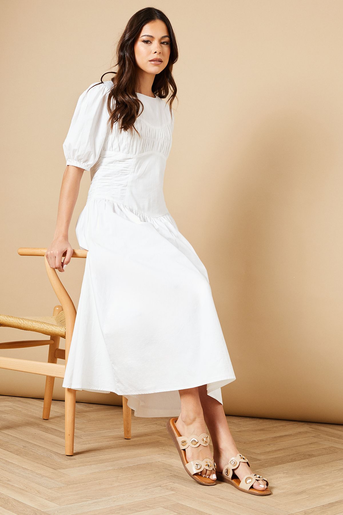 Oasis Sundial Faux Leather Shell Trim Double Strap Sliders Beige image 3