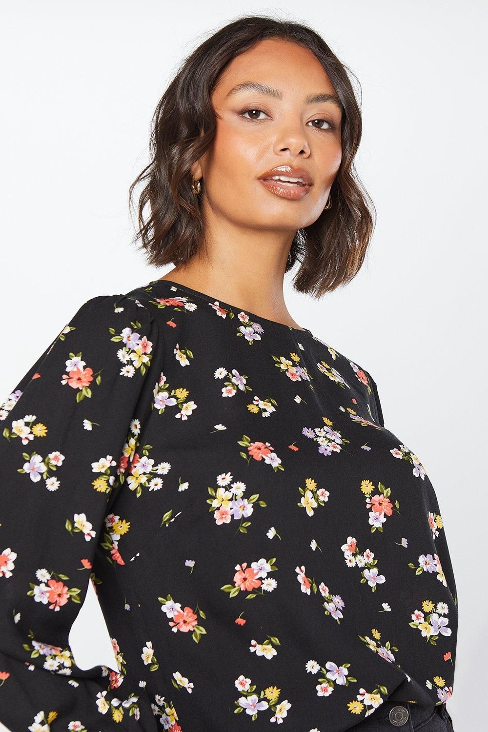 Dorothy Perkins Ditsy Floral Long Sleeve Blouse Black image 4