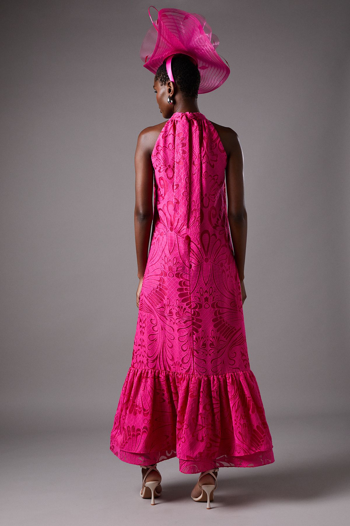 Coast Halter Burnout Jacquard Maxi Holiday Dress Pink image 5