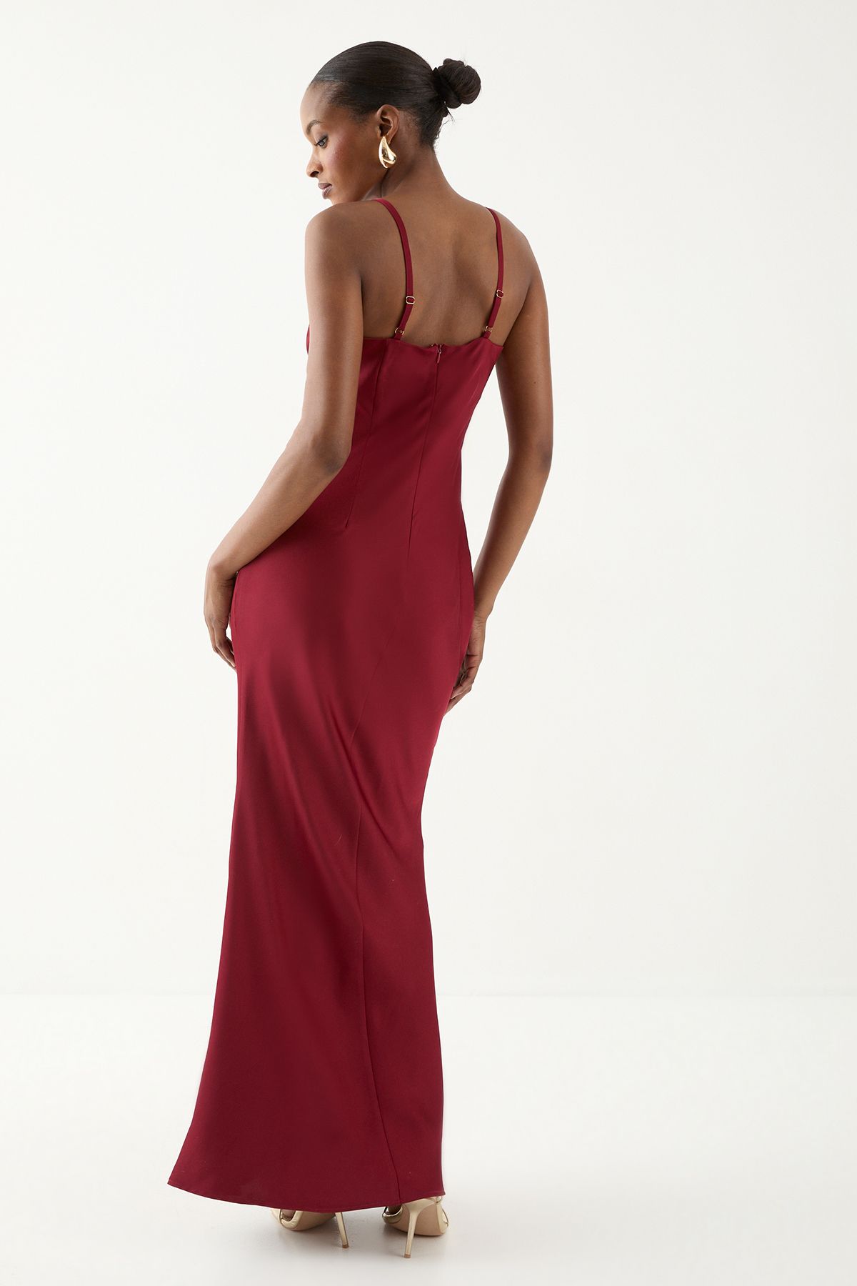 MissPap Knot Detail Strappy Bridesmaid Dress Red image 5