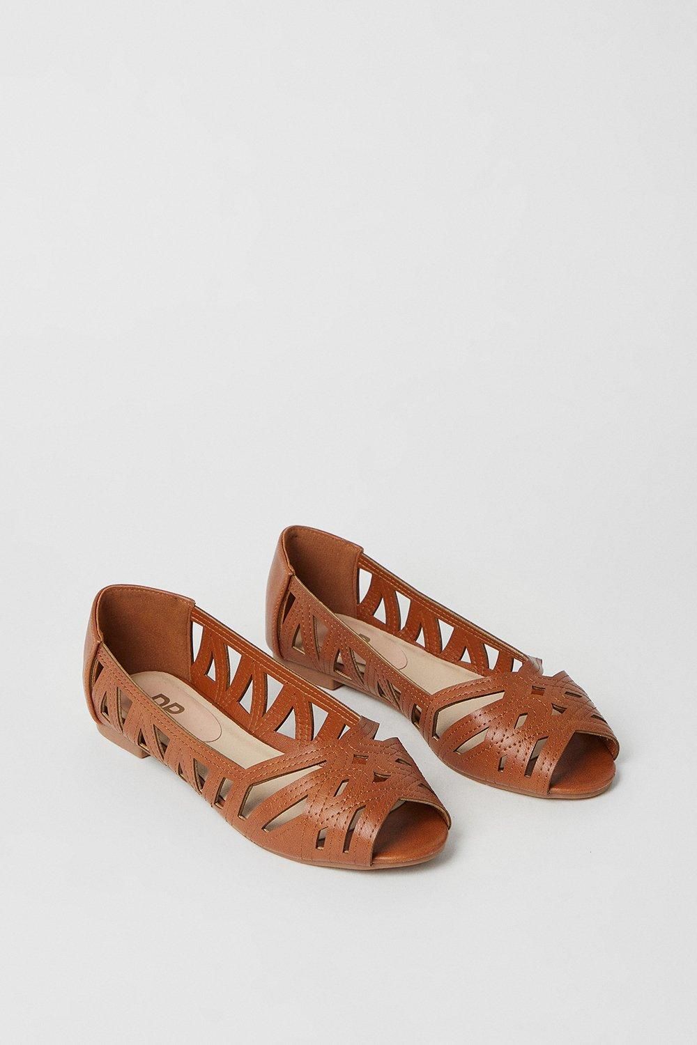 Dorothy Perkins Wide Fit Prim Peep Toe Ballet Flats Tan image 3