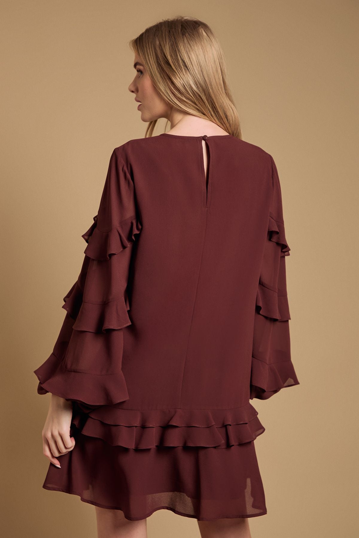 Oasis Ruffle Tiered Mini Dress Chocolate image 3