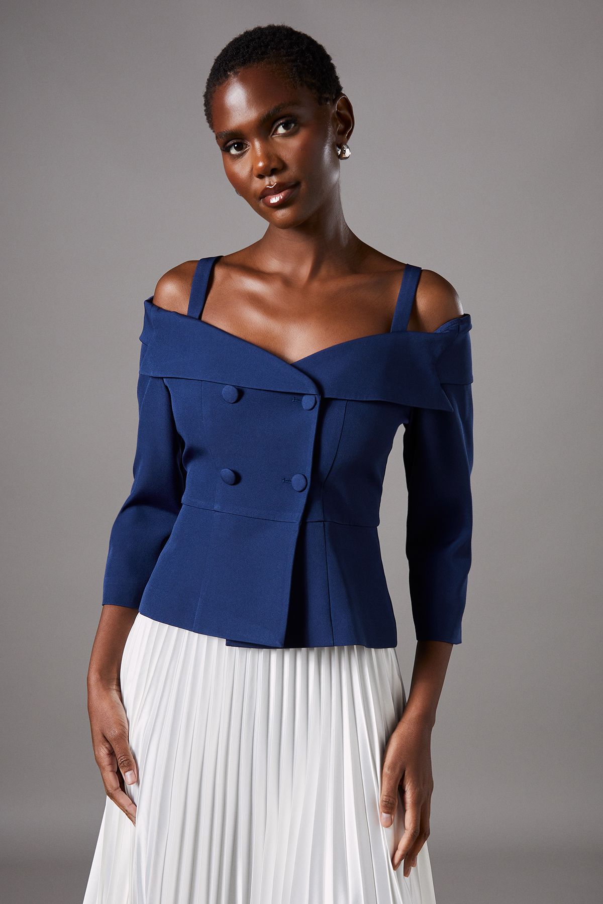 Coast 3/4 Sleeve Off Shoulder Peplum Jacket Navy image 1