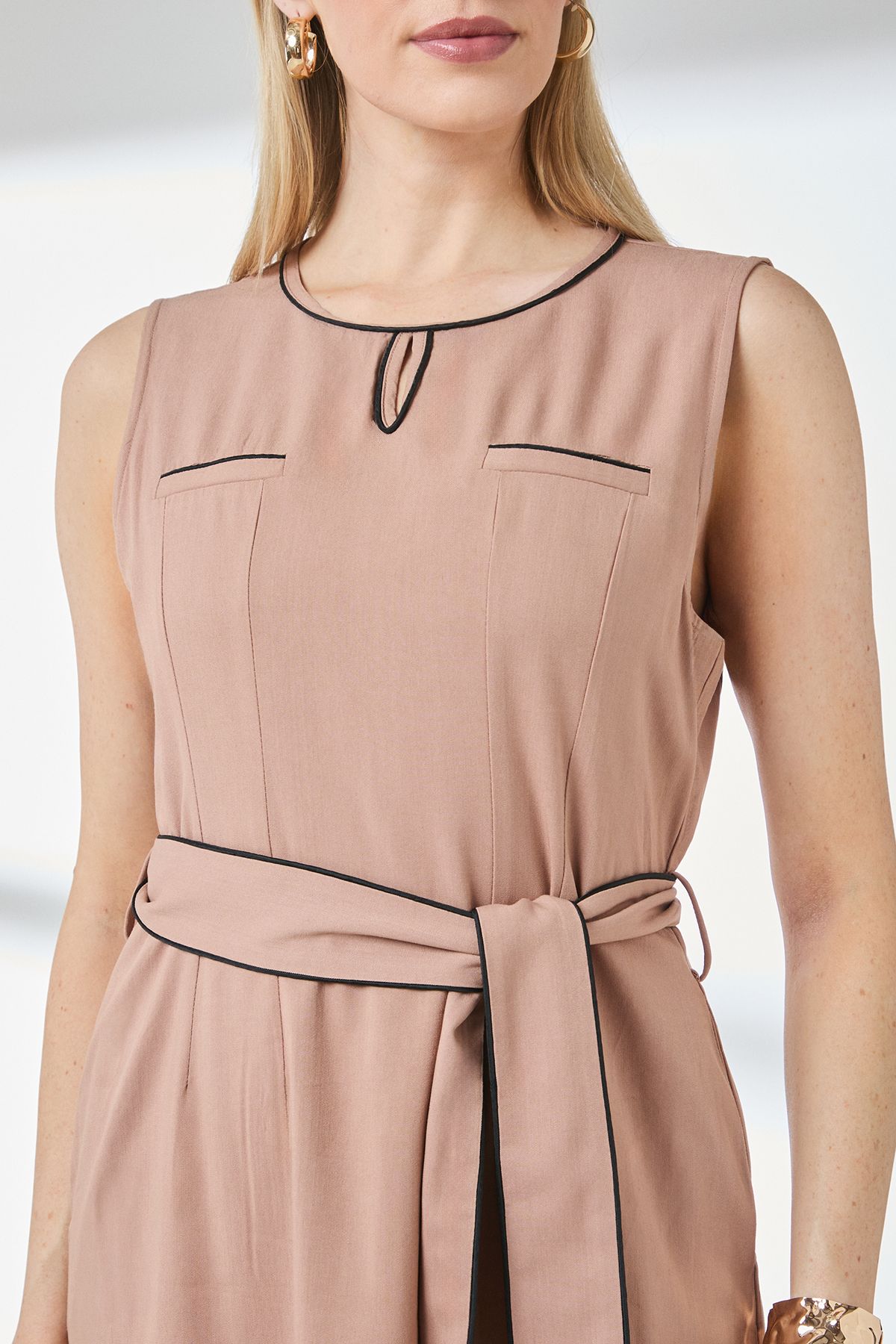 Principles Brown Contrast Detail Belted Utility Midi Dress Camel image 5
