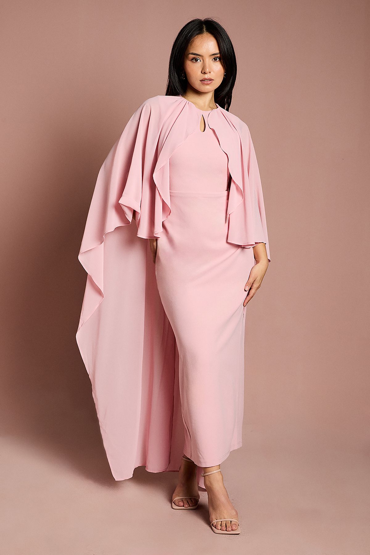 Coast Petite Ruffle Chiffon Cape Crepe Maxi Dress Blush image 1