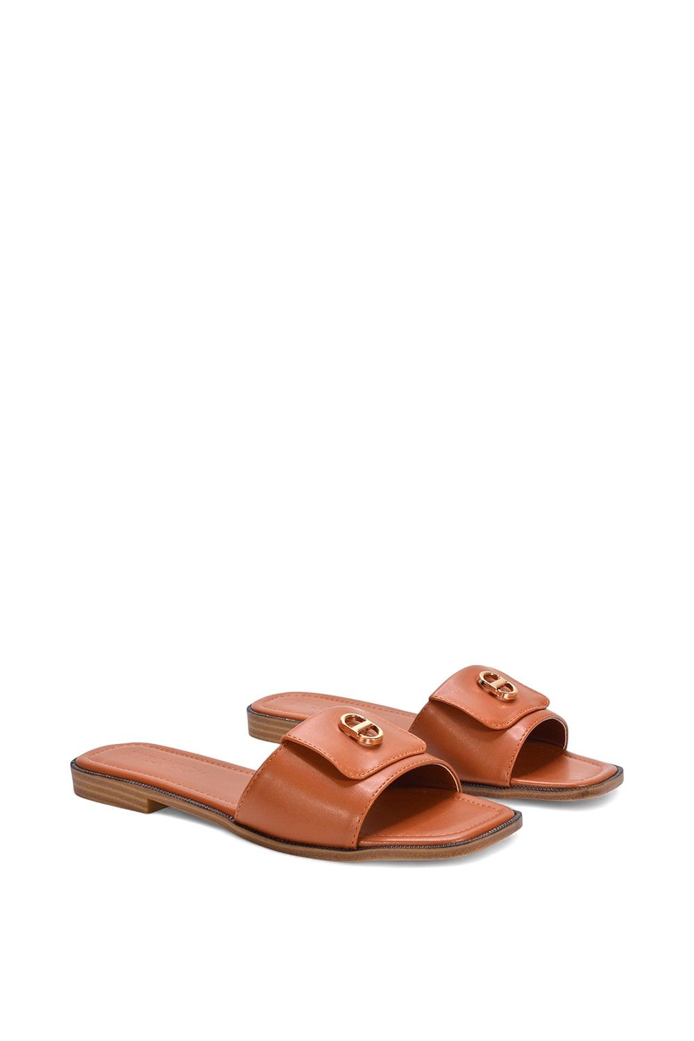 XY London 'Leigh' Open Toe Foldover Buckle Slip On Flat Slider Mules image 3