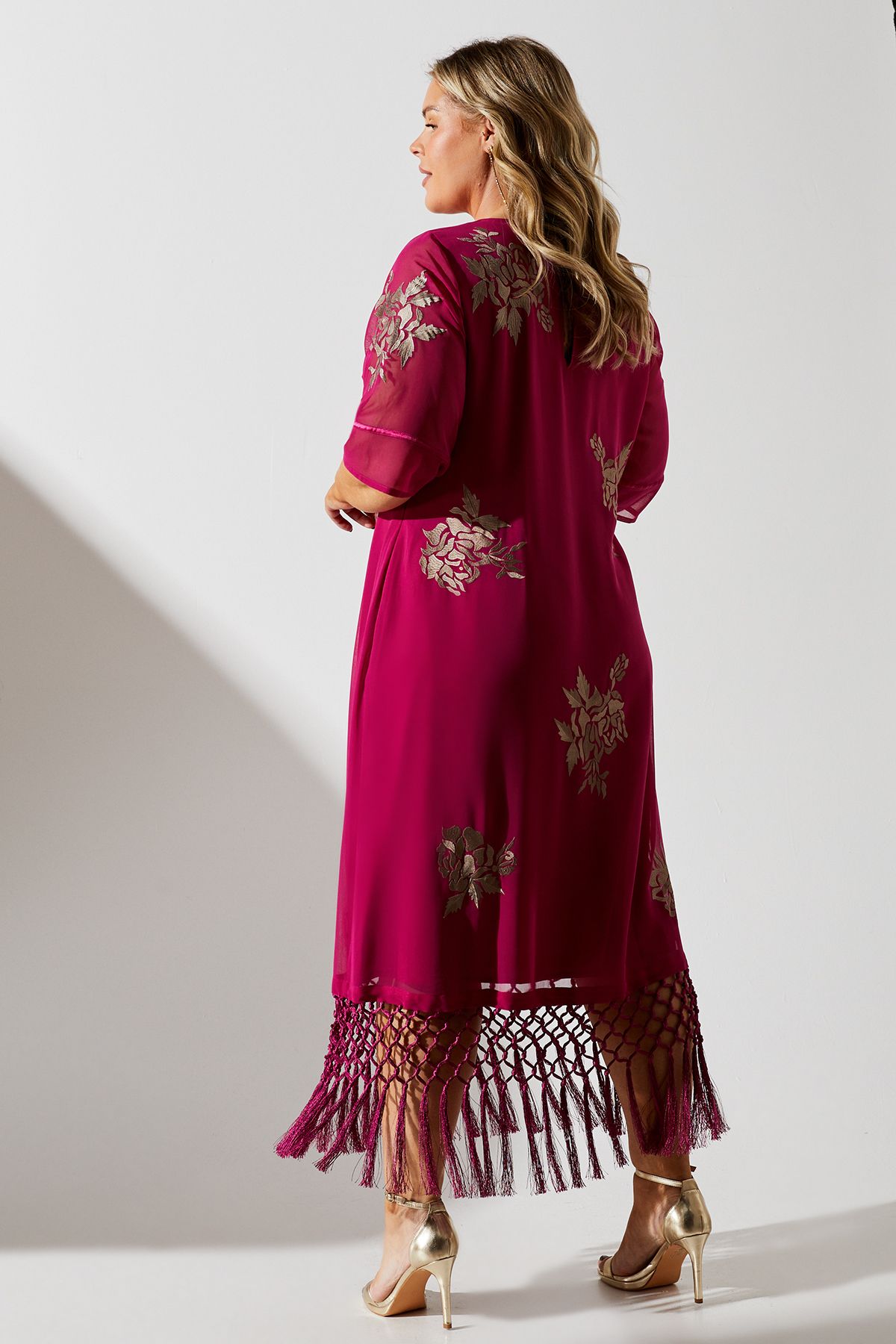 Coast Plus Fringe Hem Embellished Shift Dress Berry image 3