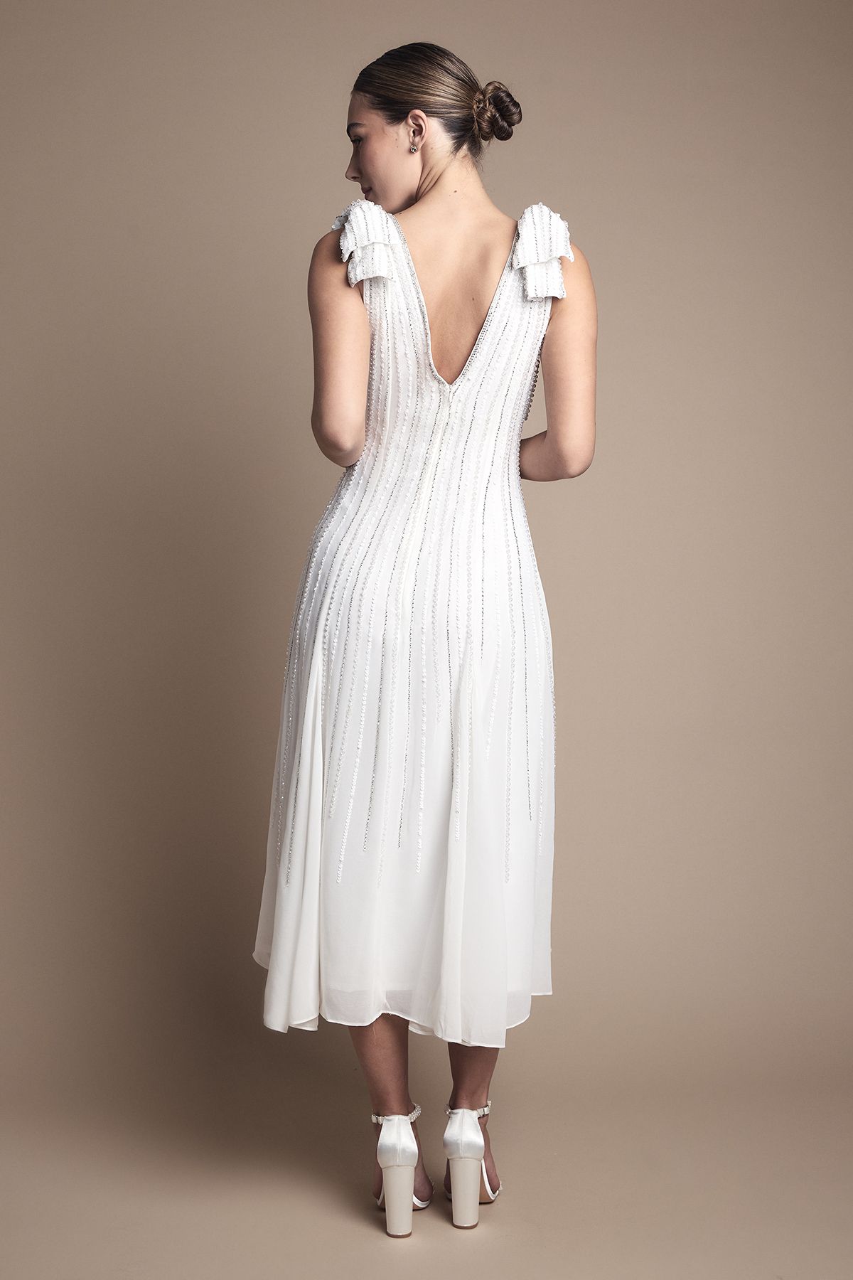 Coast Bow Shoulder Embellished Midi Wedding Dress Ivory image 4