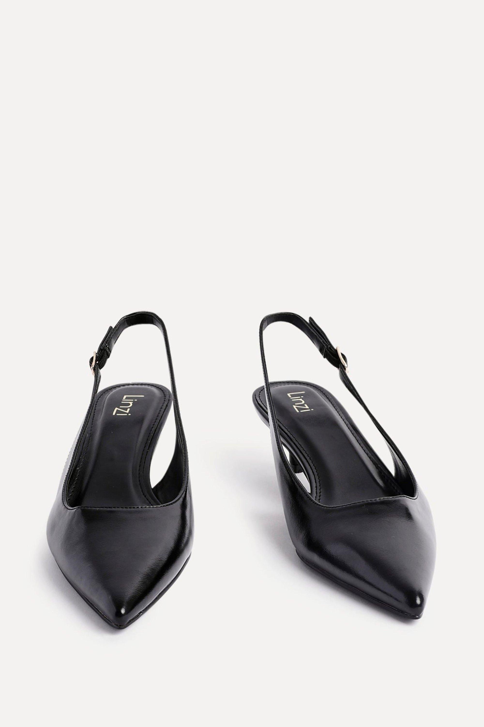 Linzi Elvira Black Faux Leather Slingback Kitten Court Heels image 3