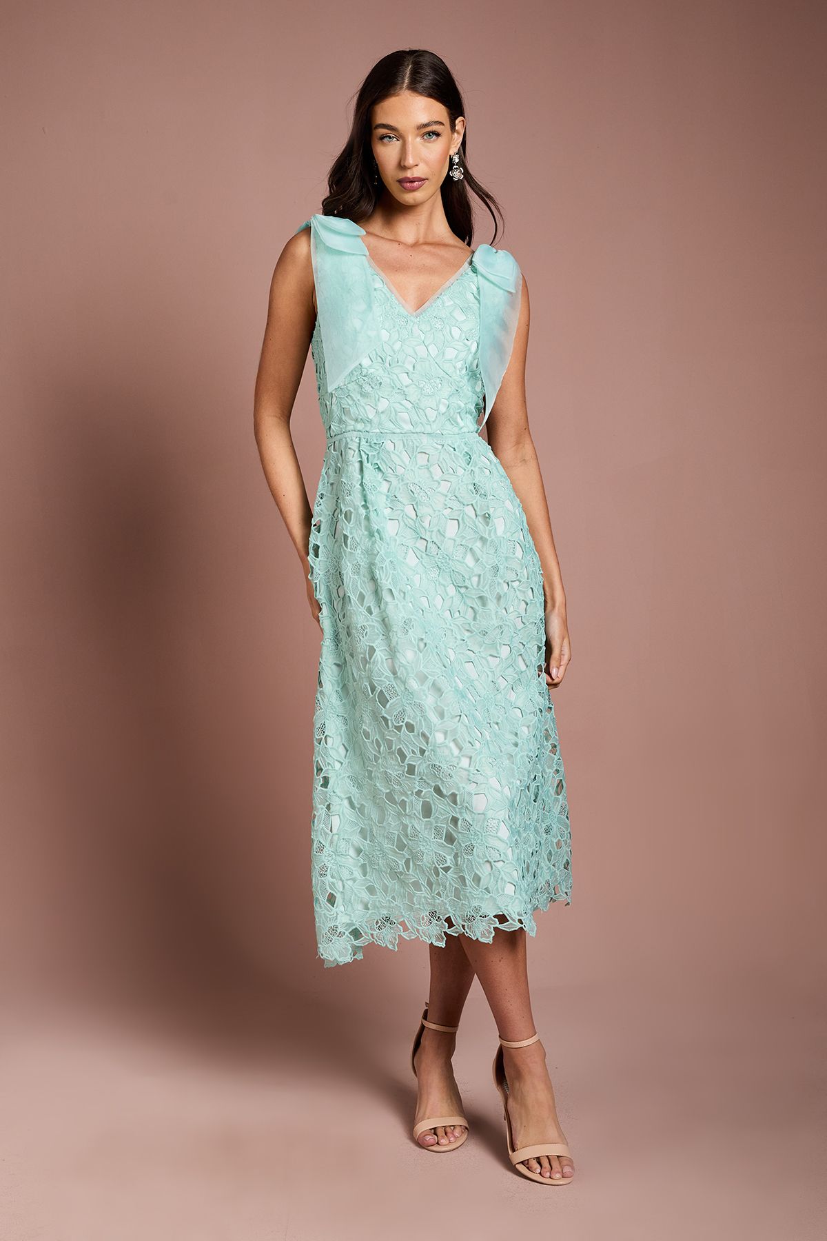 Coast Shoulder Organza Lace Midi Dress Mint