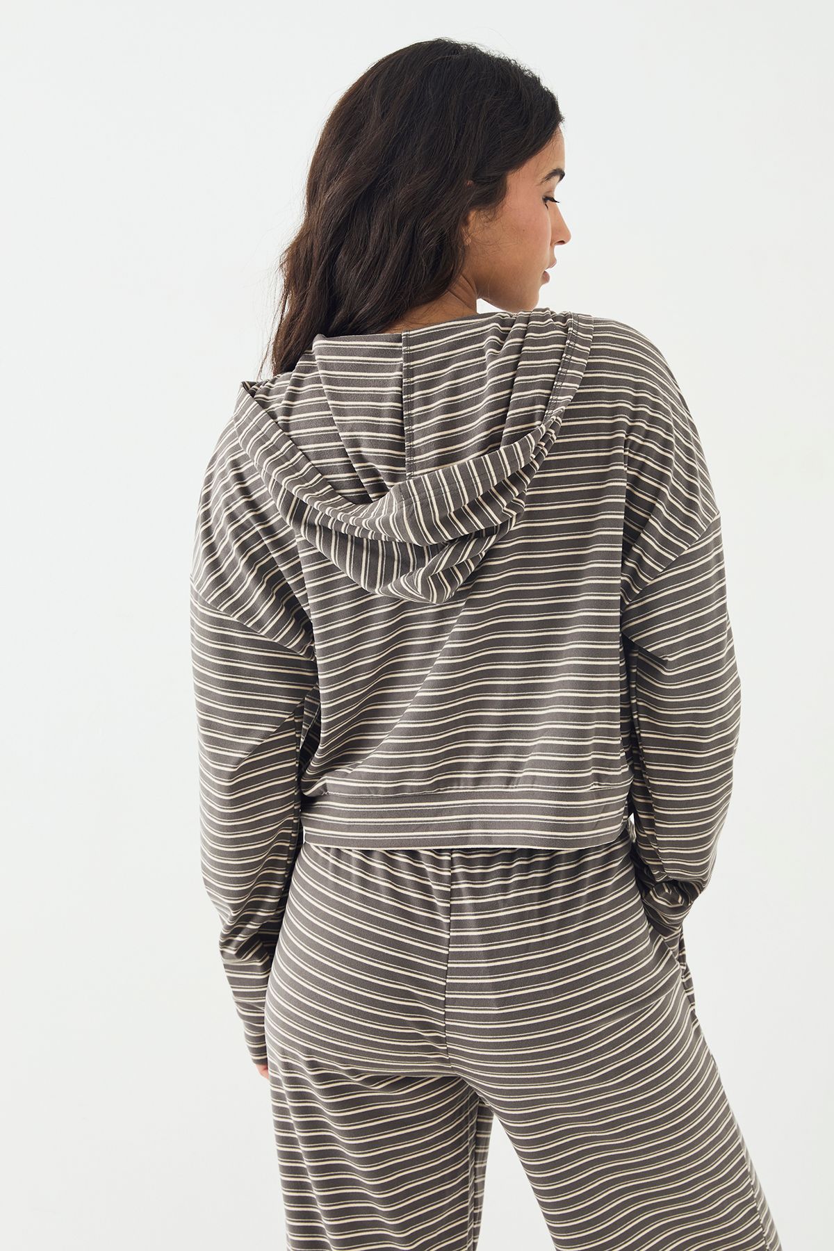 DSGN Studio DSGN Studio Soft Stripe Boxy Crop Zip Through Hoodie Charcoal image 2