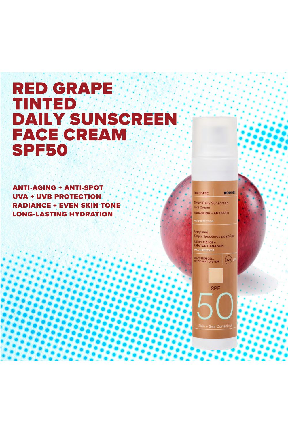 Korres Red Grape Sunscreen Face Cream Tinted SPF50 50ML Multi image 5