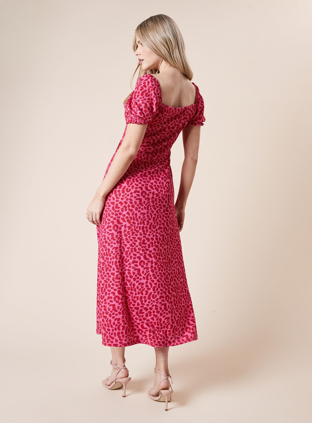 Dorothy Perkins Pink Animal Square Neck Frill Jersey Midi Dress Pink image 3