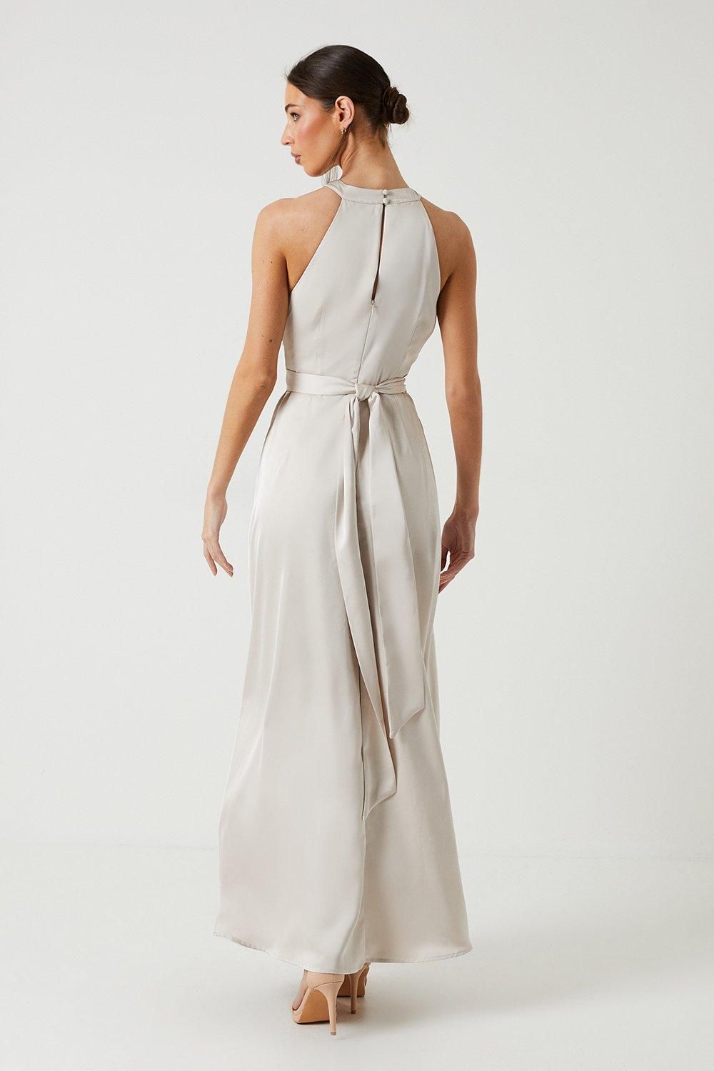 Coast Coast Honoured Twist Halterneck Satin Maxi Bridesmaid Dress Champagne image 3