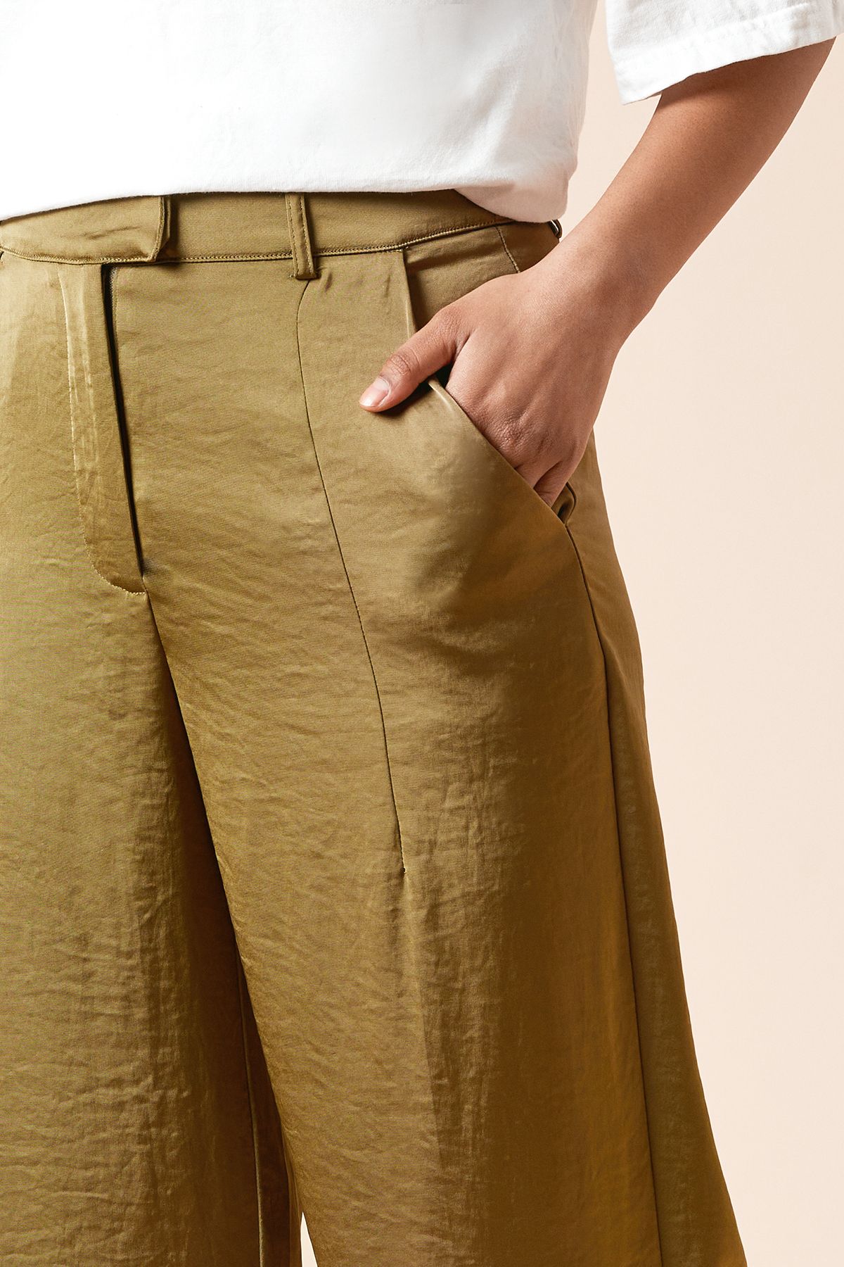 Dorothy Perkins Petite Tailored Satin Straight Leg Trouser Khaki image 3