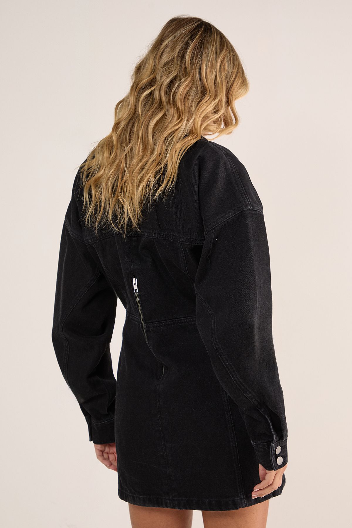 NastyGal Denim Corset Shirt Dress Washed Black image 4