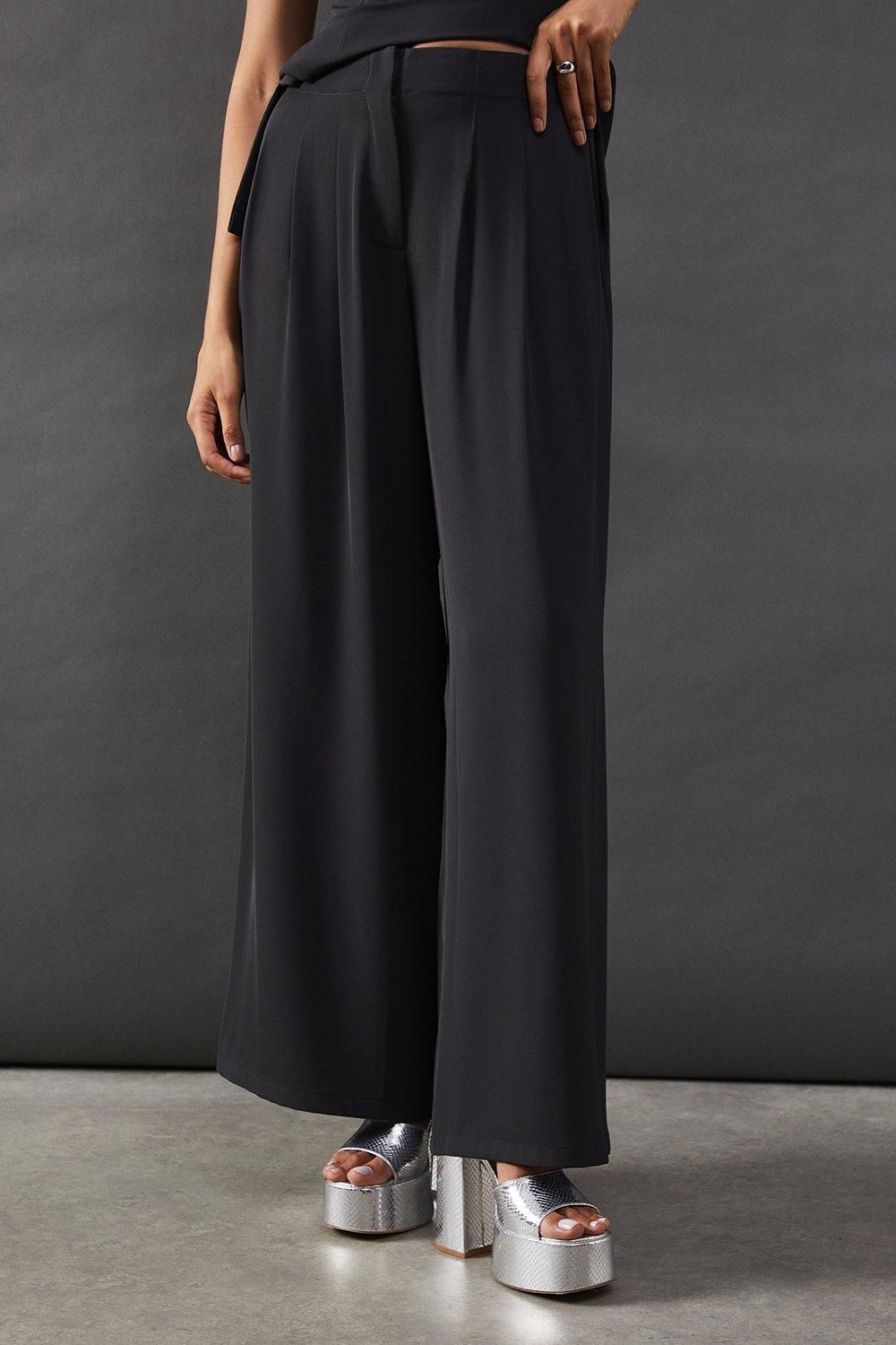 Warehouse Drape Pleat Detail Wide Leg Trouser Charcoal image 2