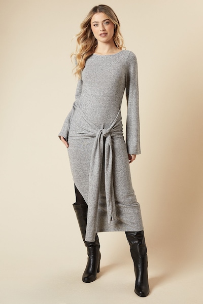 Dorothy Perkins Brushed Tie Front Midi Dress Grey