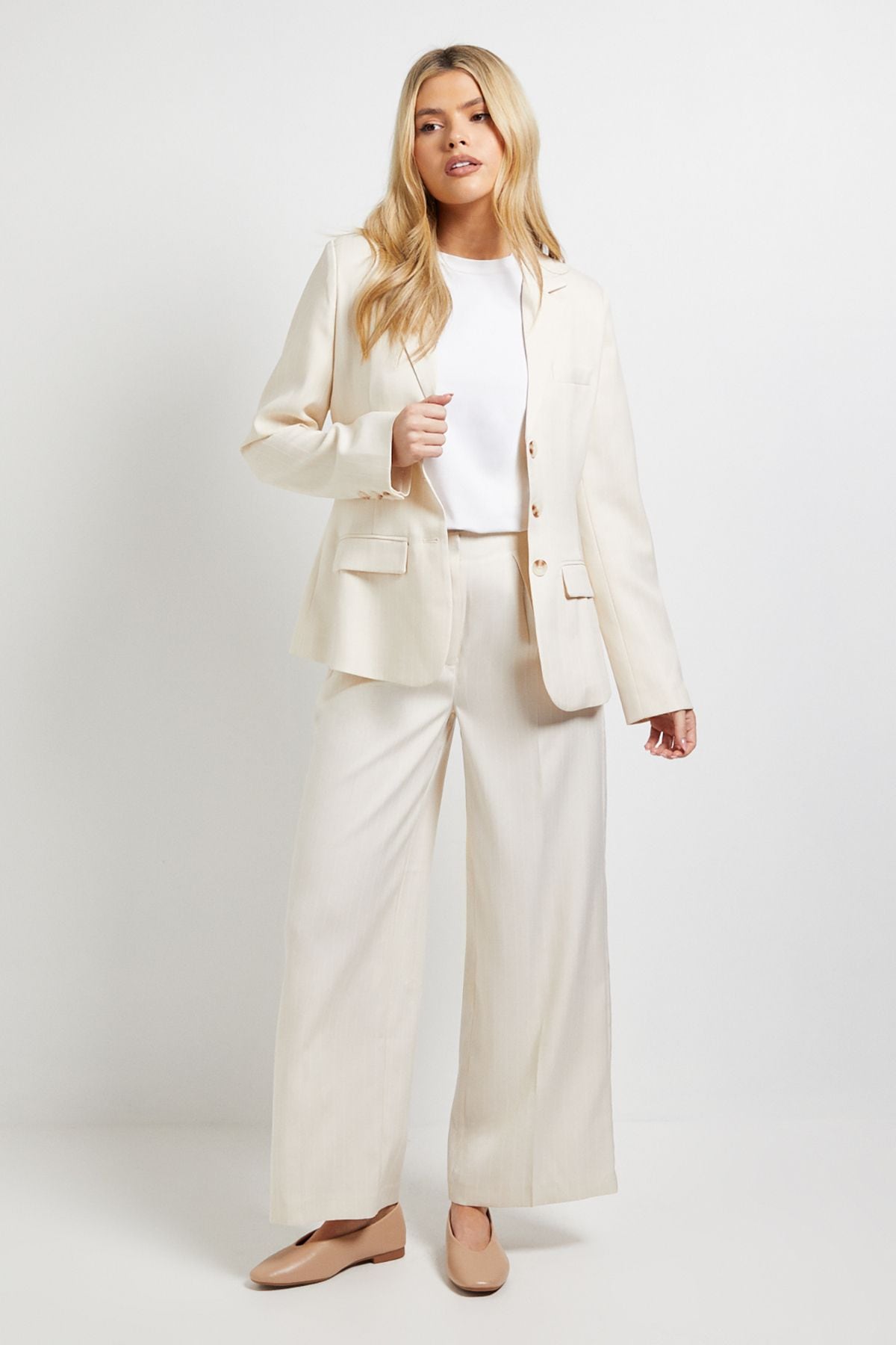 Dorothy Perkins Wide Leg Full Length Pinstripe Trouser Stone image 1