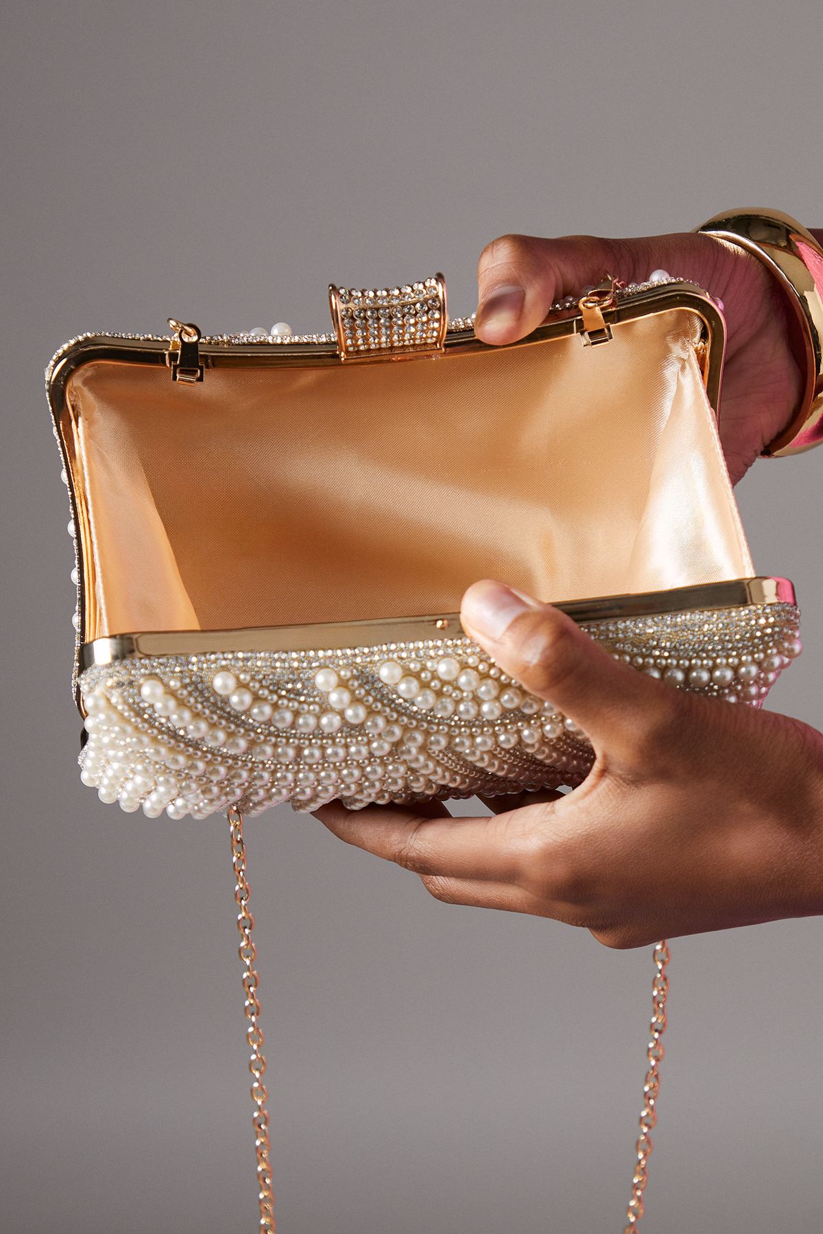 Coast Milan Pearl Detail Hard Clutch Bag Gold image 4
