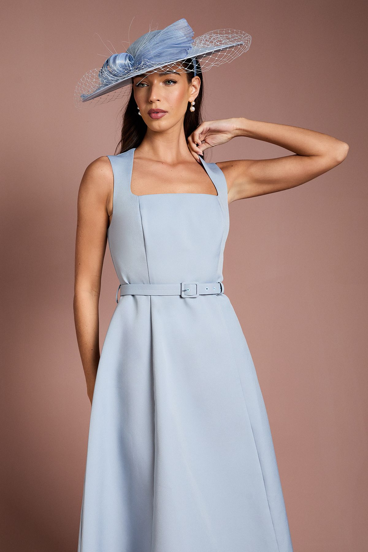 Coast Lisa Tan Tailored Crepe Midi Dress Light Blue image 2