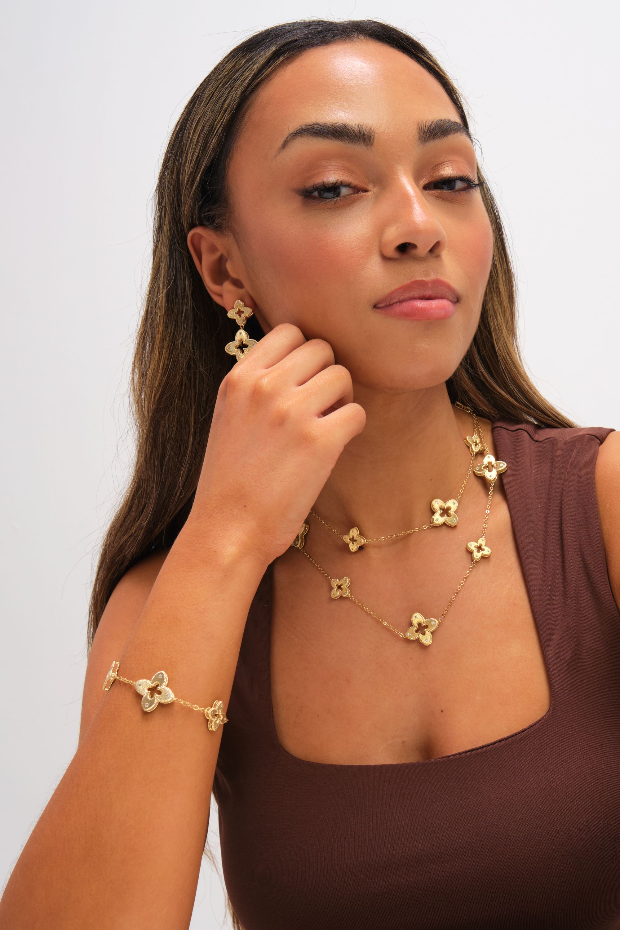 Jon Richard Gold Plated Textured Crystal Clover Earrings image 3